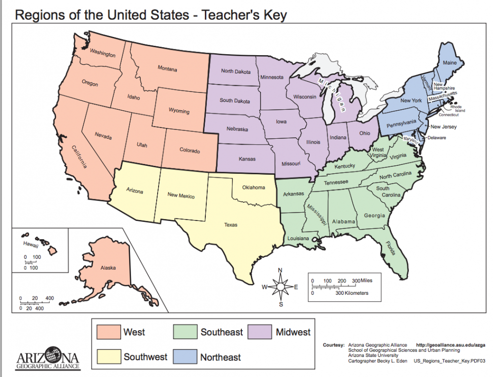 Learning states, United states regions map, United states geography