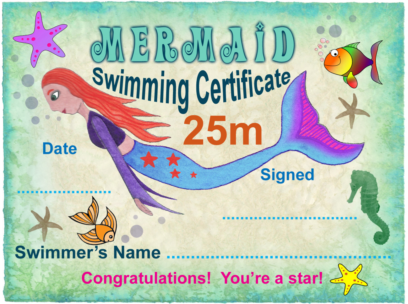 m Mermaid Swimming Certificate  Rooftop Post Printables