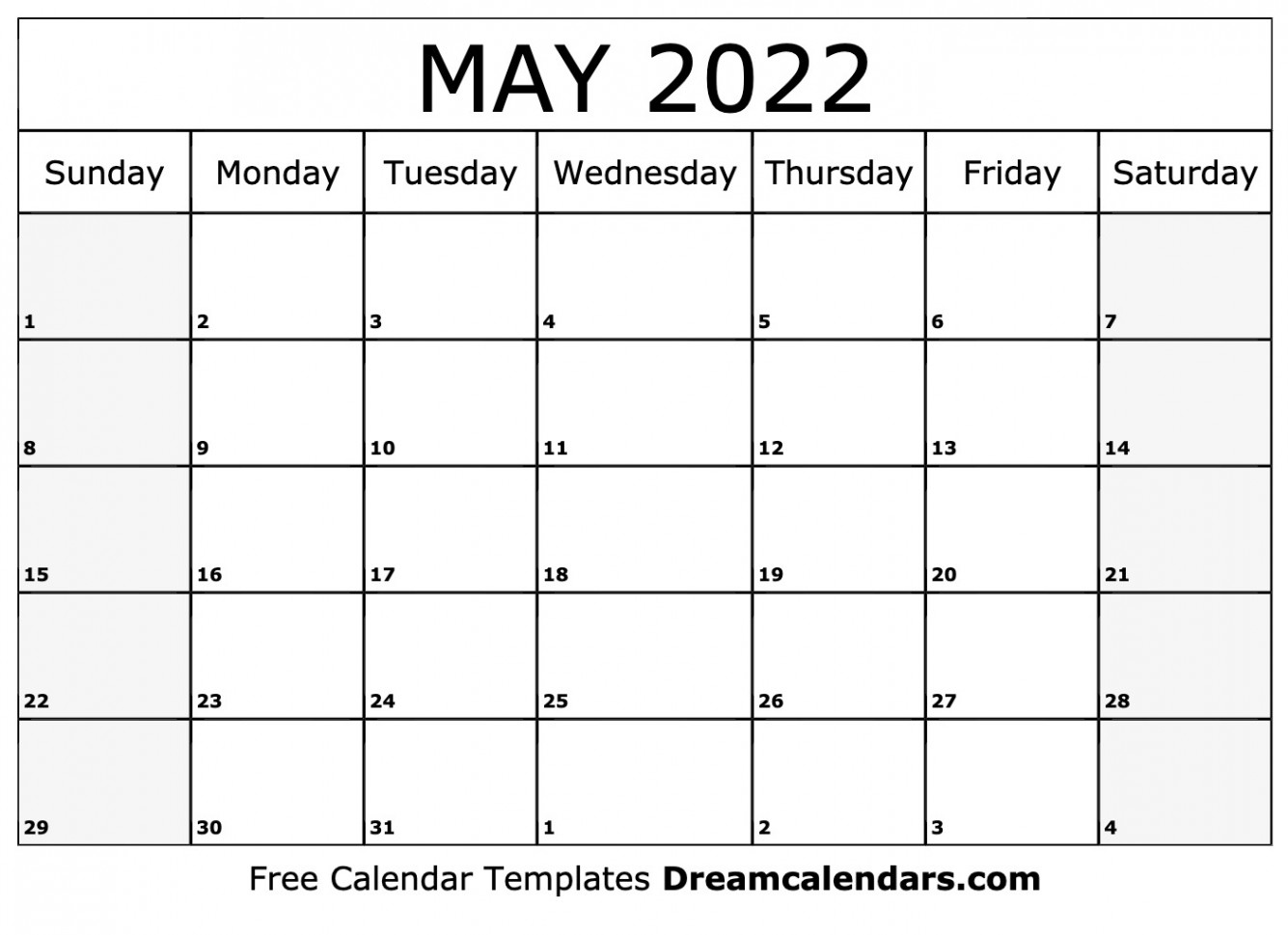 May  calendar  Free blank printable with holidays