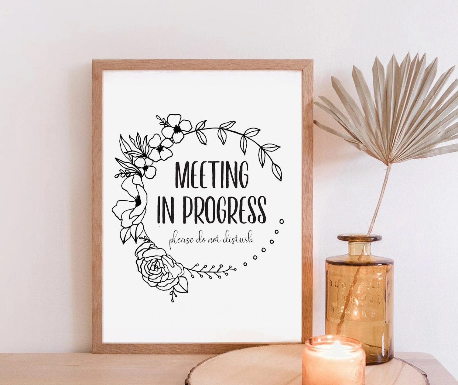 Meeting In Progress Print - Floral Wall Art Please Do Not Disturb  Typography Home Office Quiet Meeting Sign Print Teacher Door Sign