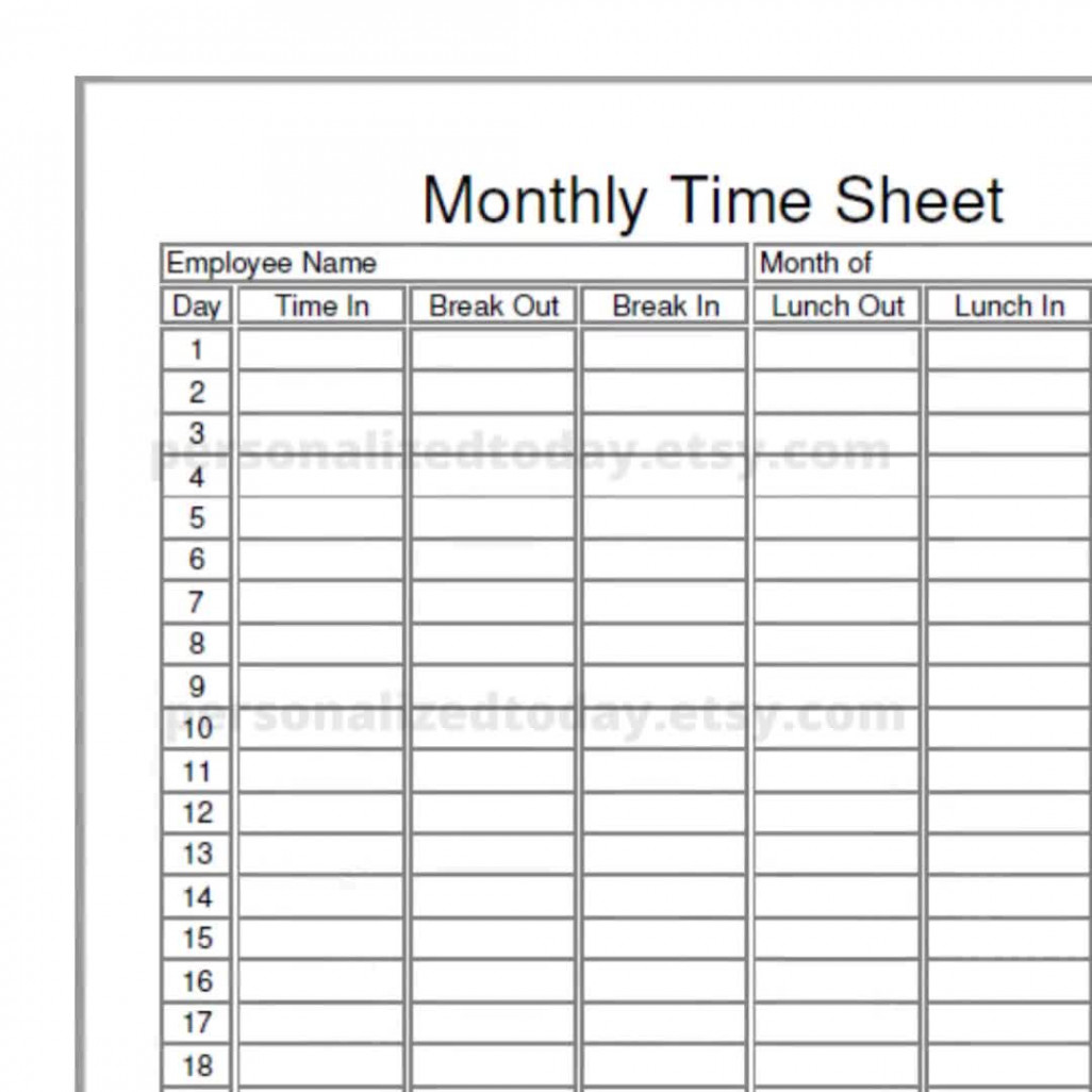 Monthly Employee Timesheet Fillable and Printable PDF Digital