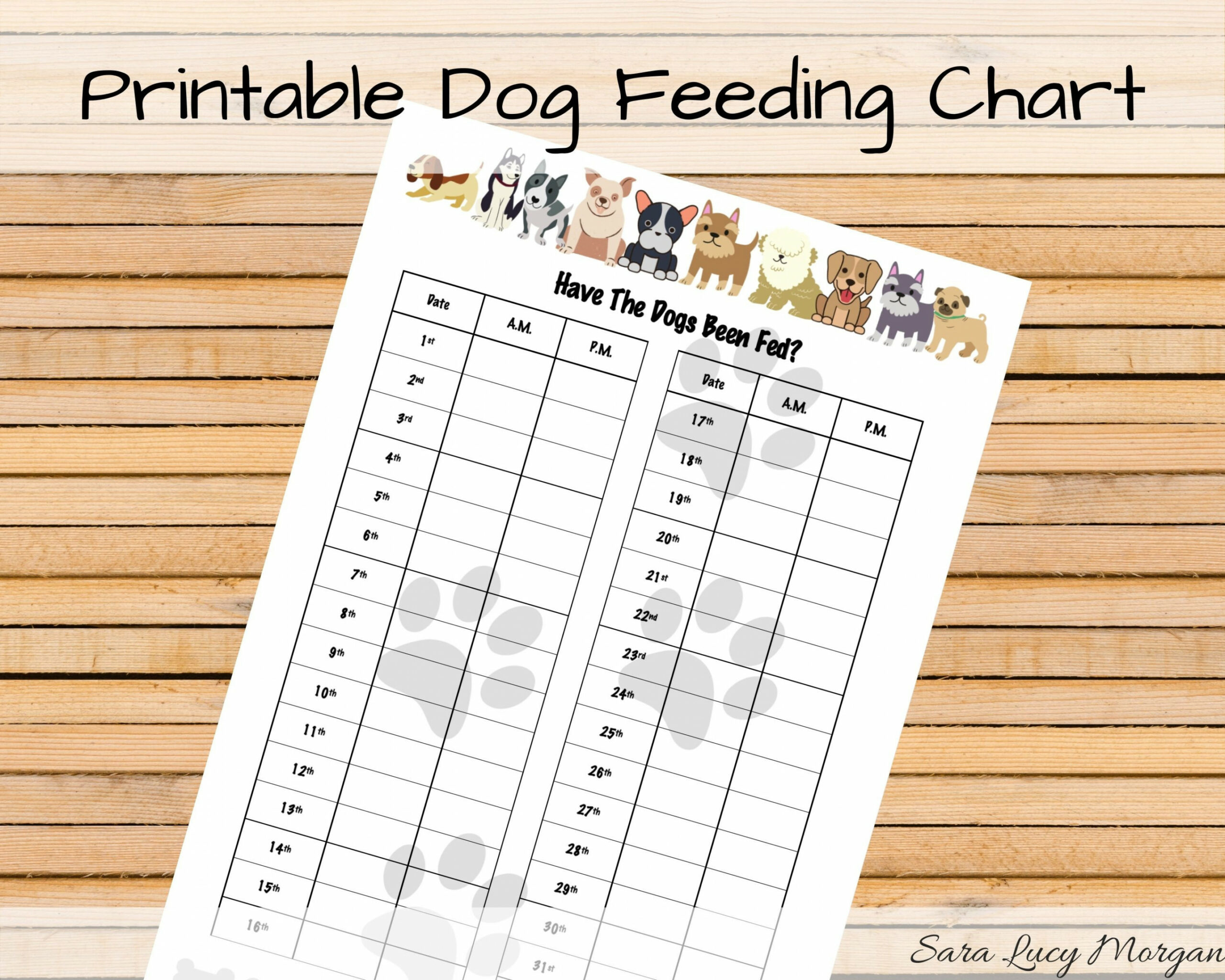 Monthly Printable Dog Feeding Chart. Dog Food Schedule