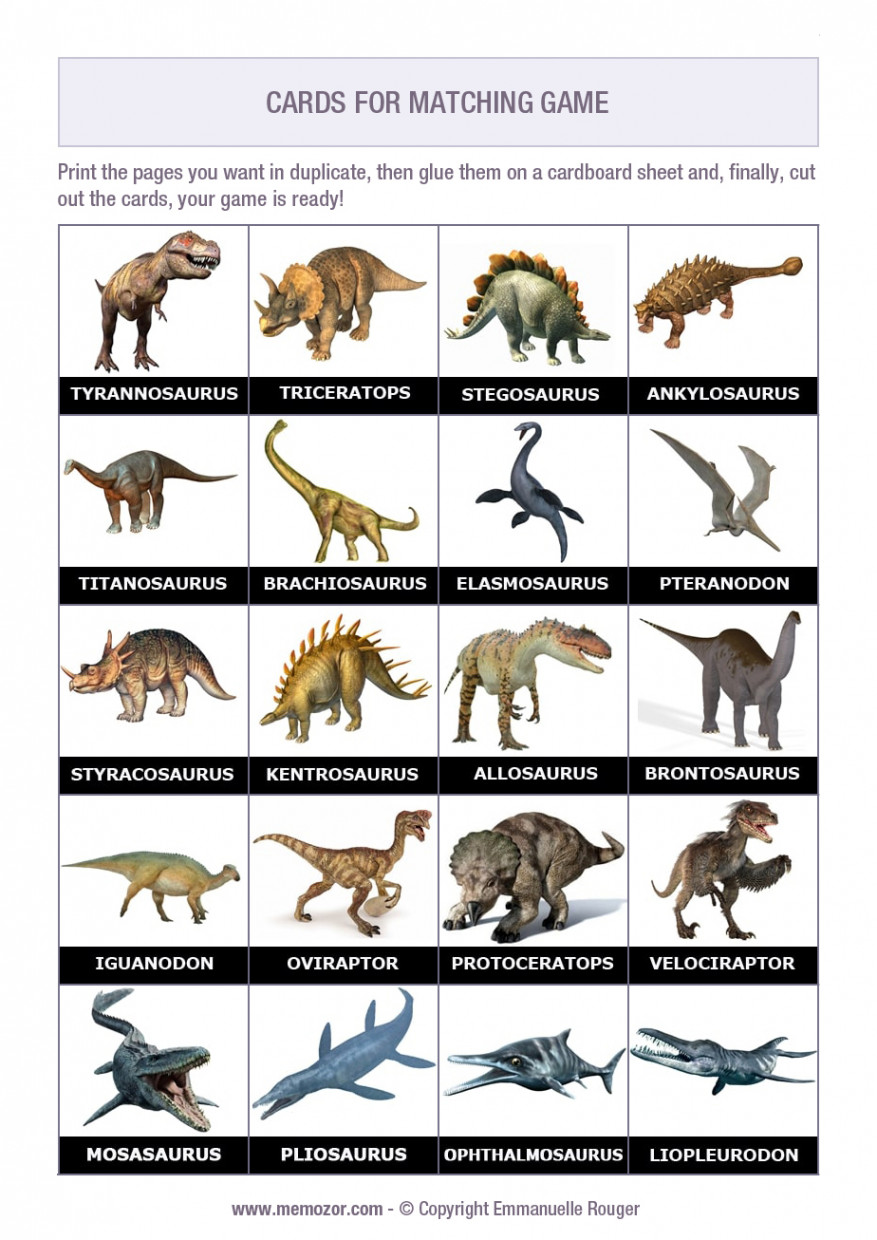 More than  Dinosaurs Cards - Pictures and Names  Memozor