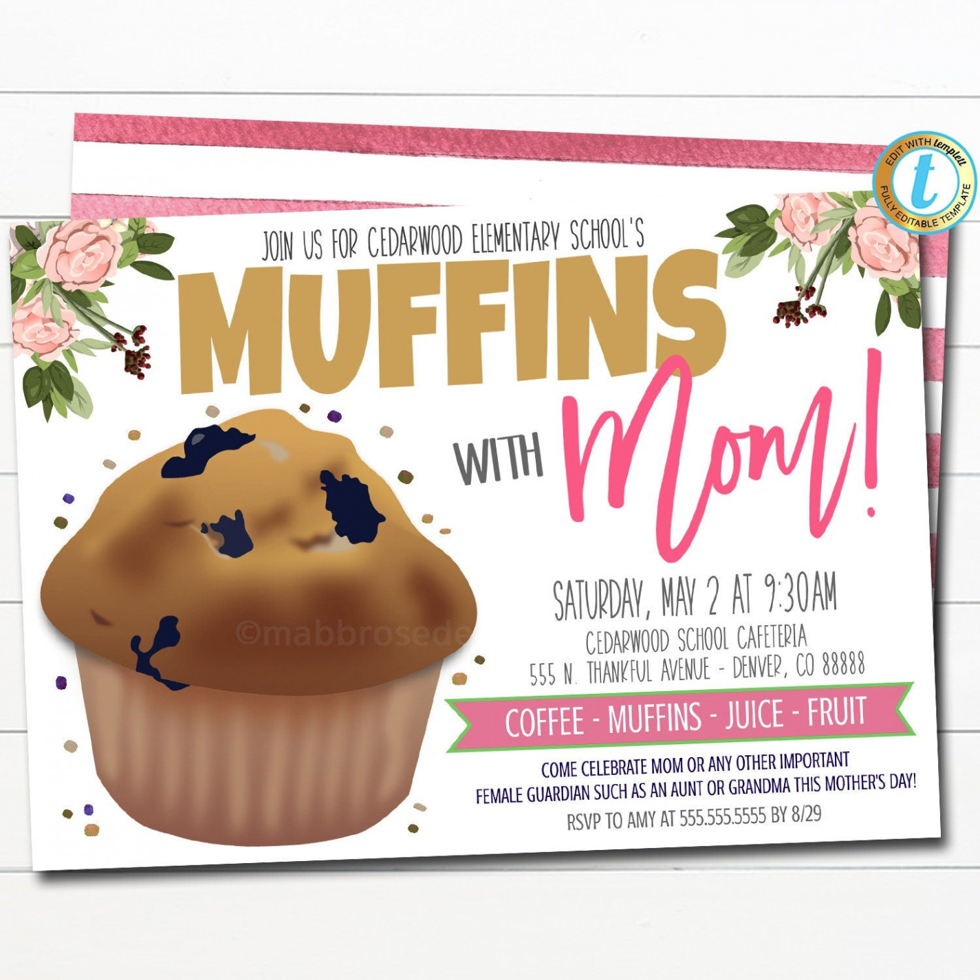 Muffins with Mom Invitation  TidyLady Printables