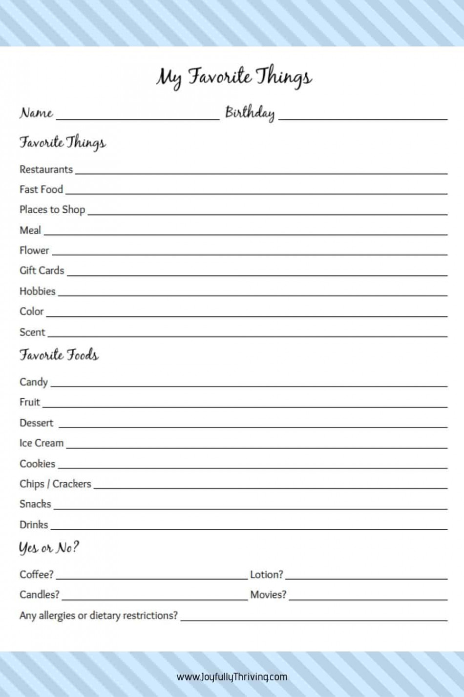 My Favorite Things List  Free Printable Gift Ideas for Teachers