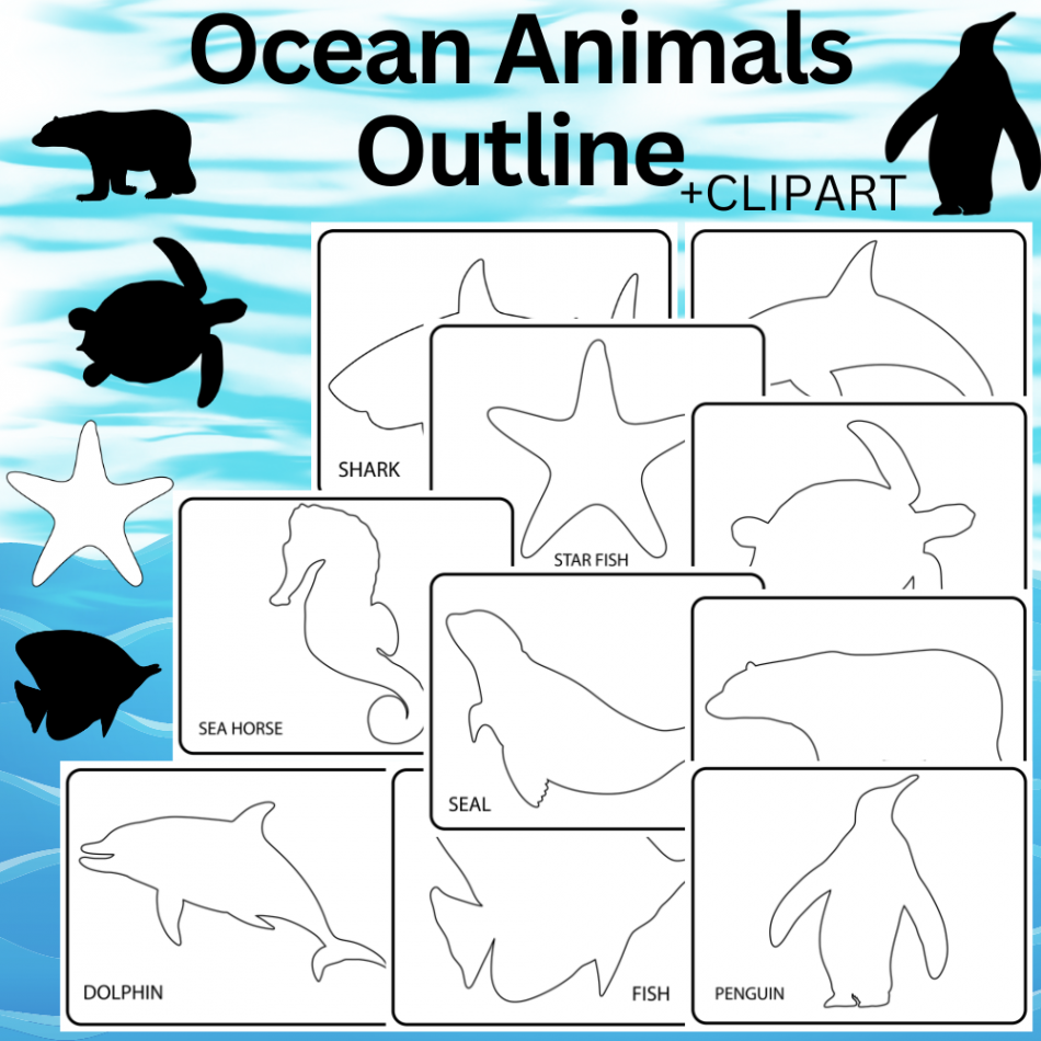 Ocean Animals Outline Templates,Sea Animals Clipart