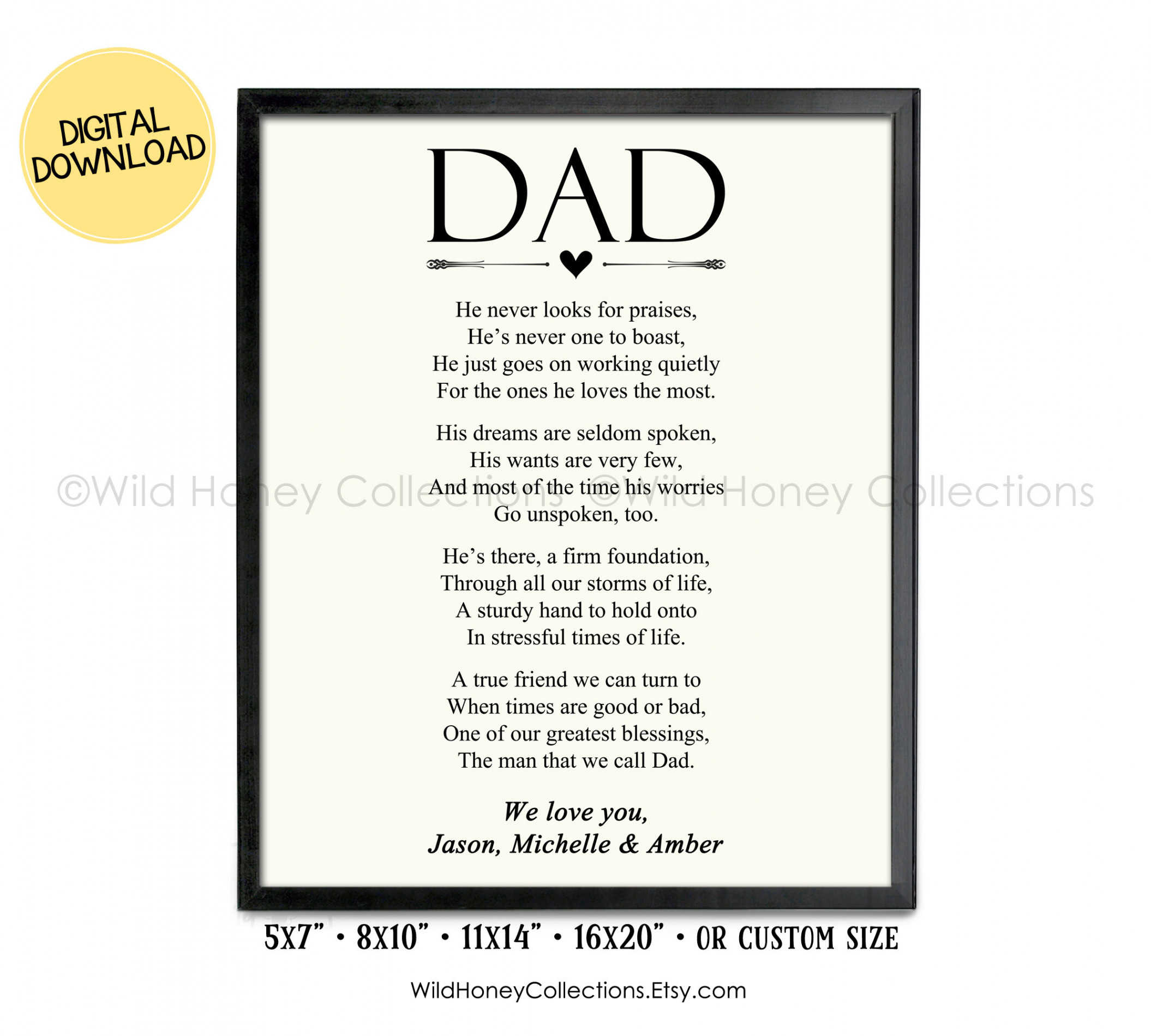 Personalized Gift for Dad Printable Dad Poem Father