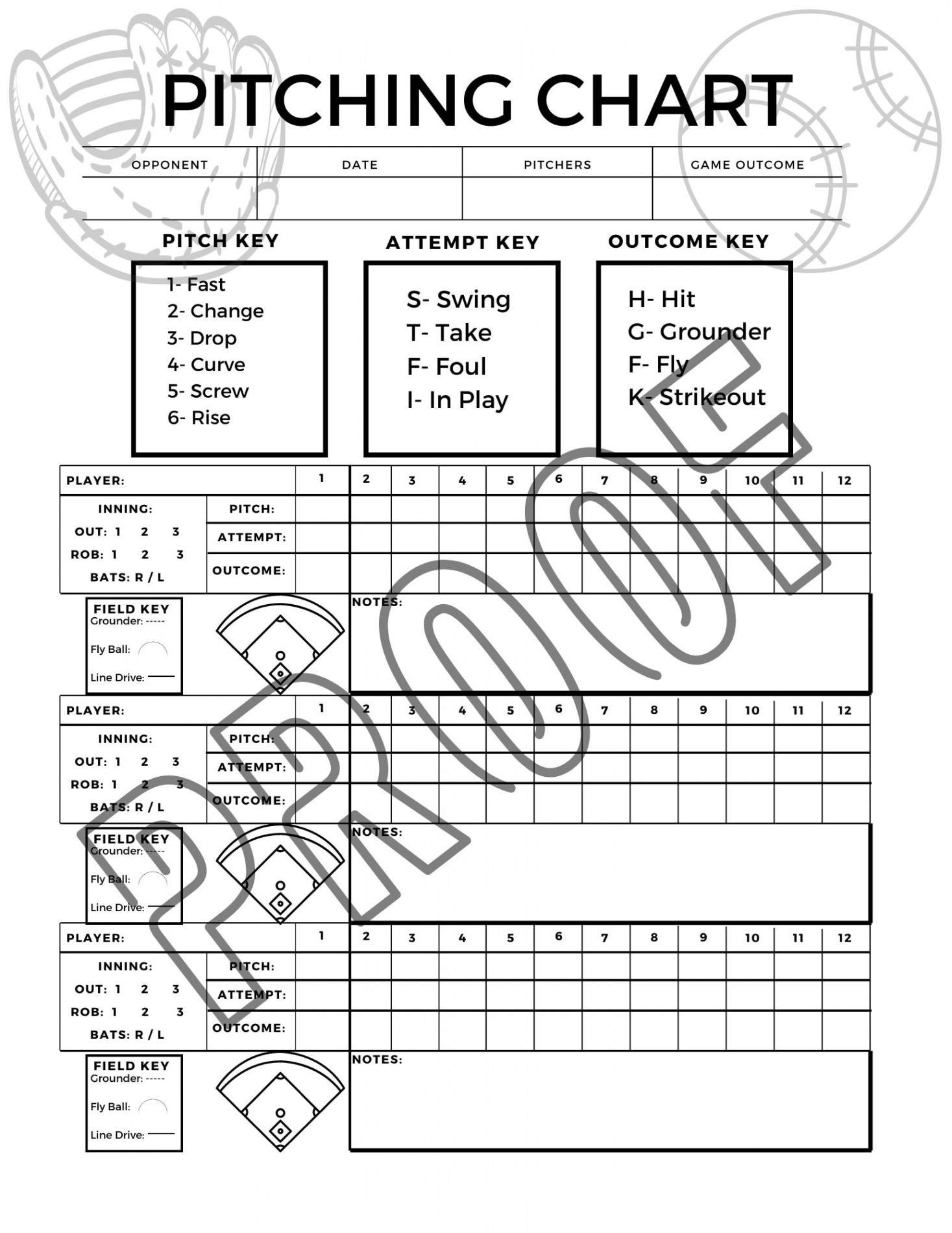 Pitching Chart for Softball/ Baseball Baseball Pitching - Etsy UK