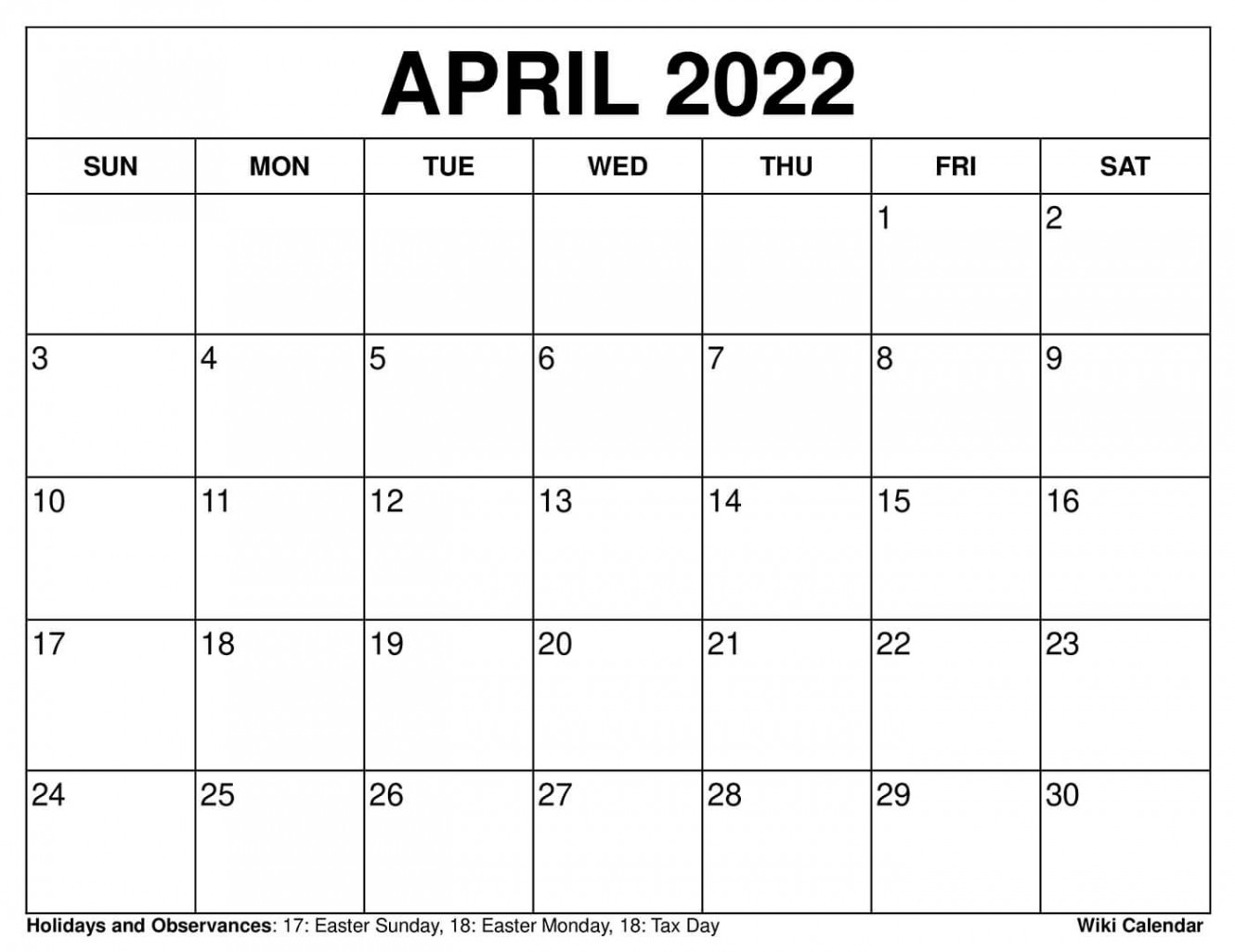 Printable April  Calendar Templates With Holidays