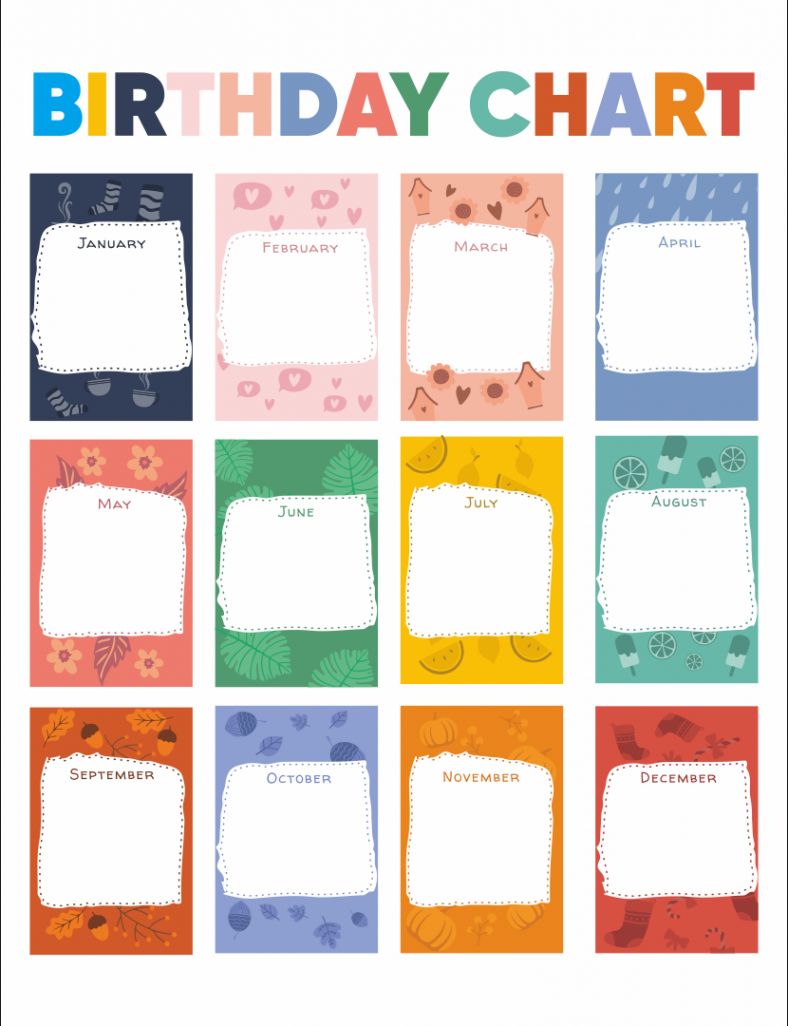 Printable Birthday Chart  Birthday charts, Birthday chart