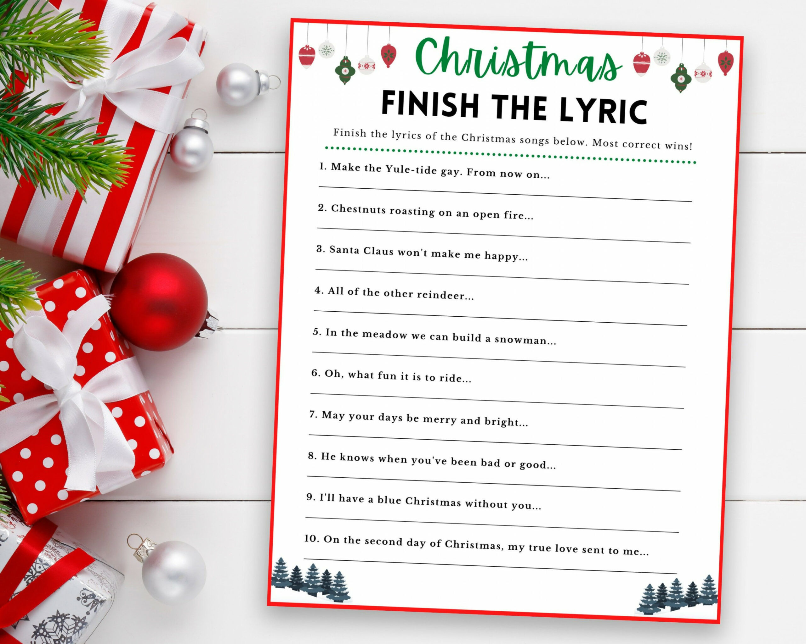 Printable Christmas Game Christmas Game Finish the Lyric - Etsy