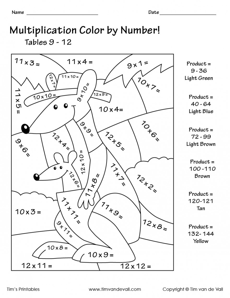 Printable Color by Number Multiplication Worksheets PDF – Tim