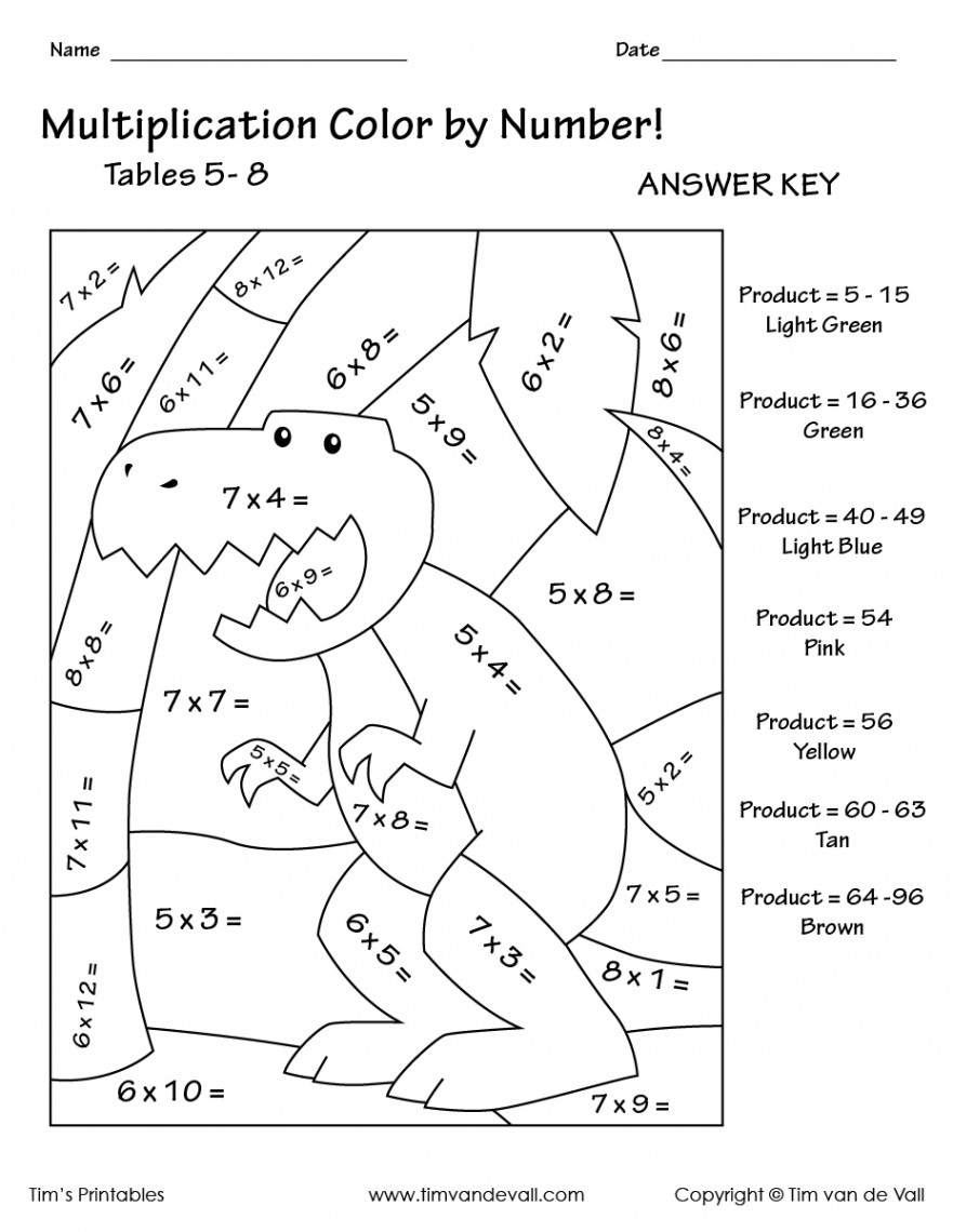 Printable Color by Number Multiplication Worksheets PDF – Tim