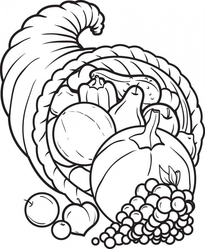 Printable Cornucopia Coloring Page For Kids - Thanksgiving