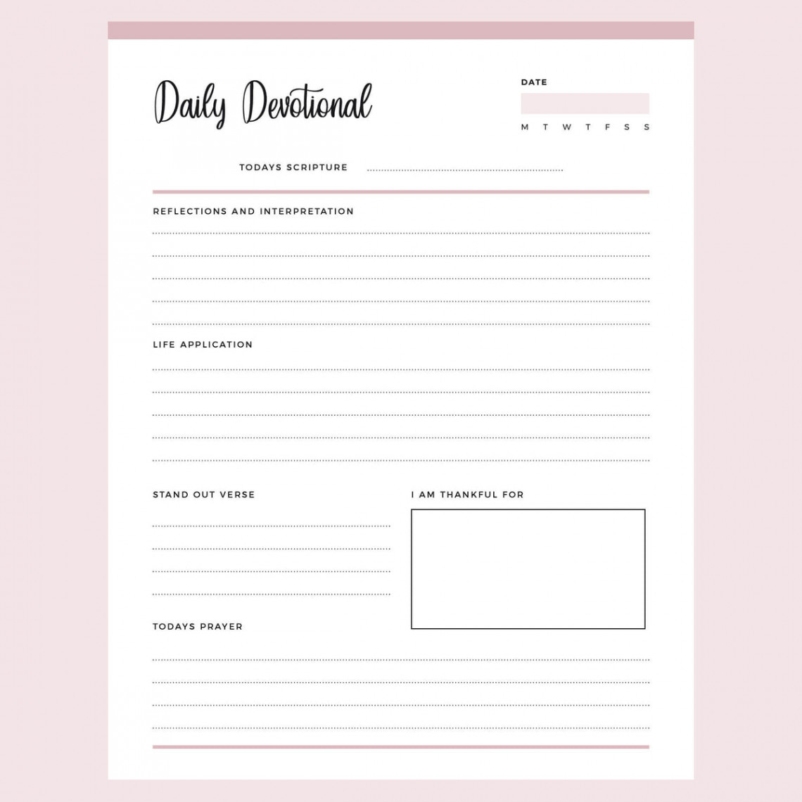 Printable Daily Devotional  Instant Download PDF  A & US Letter