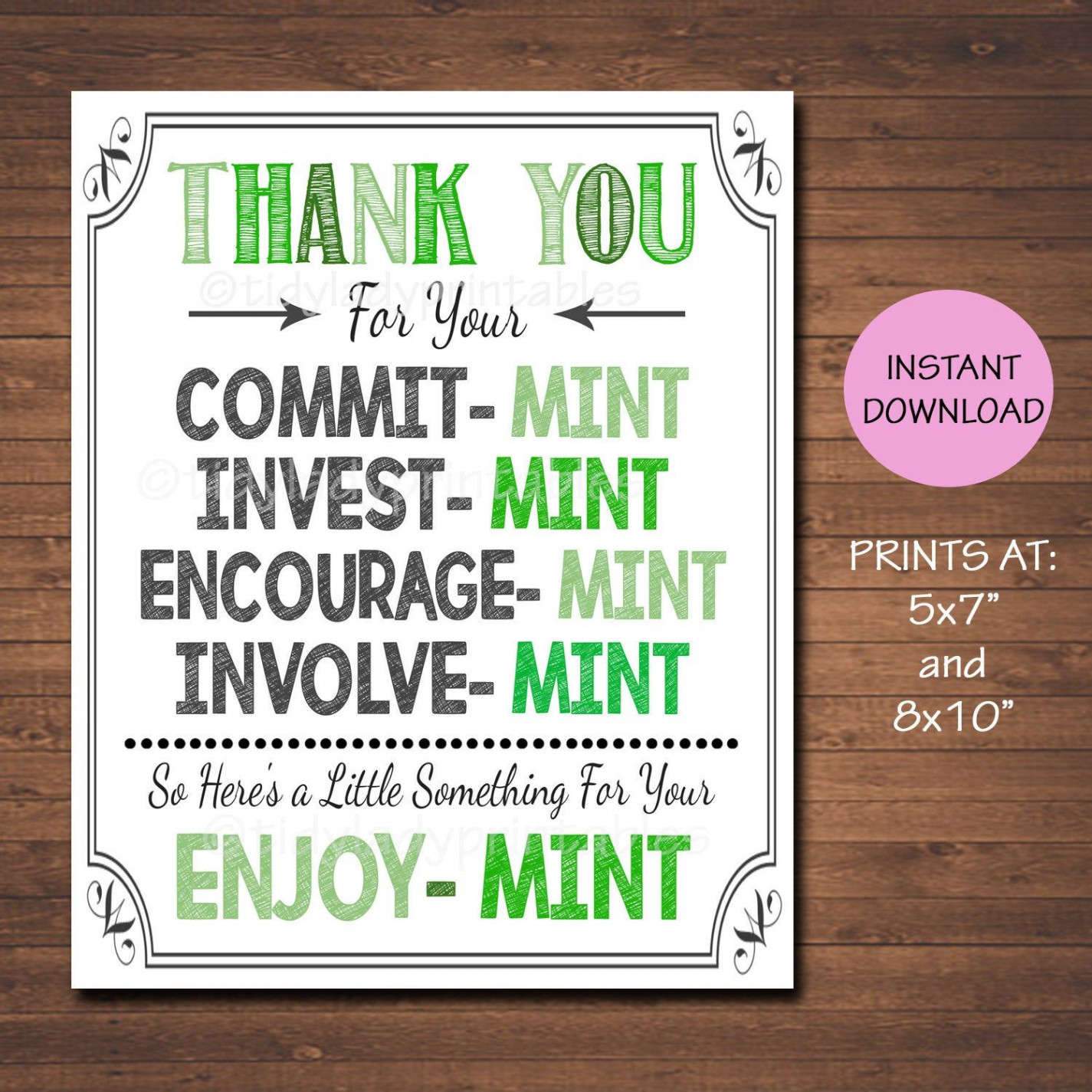 Printable Mint Thank You Decor Sign Volunteer Staff Teacher - Etsy