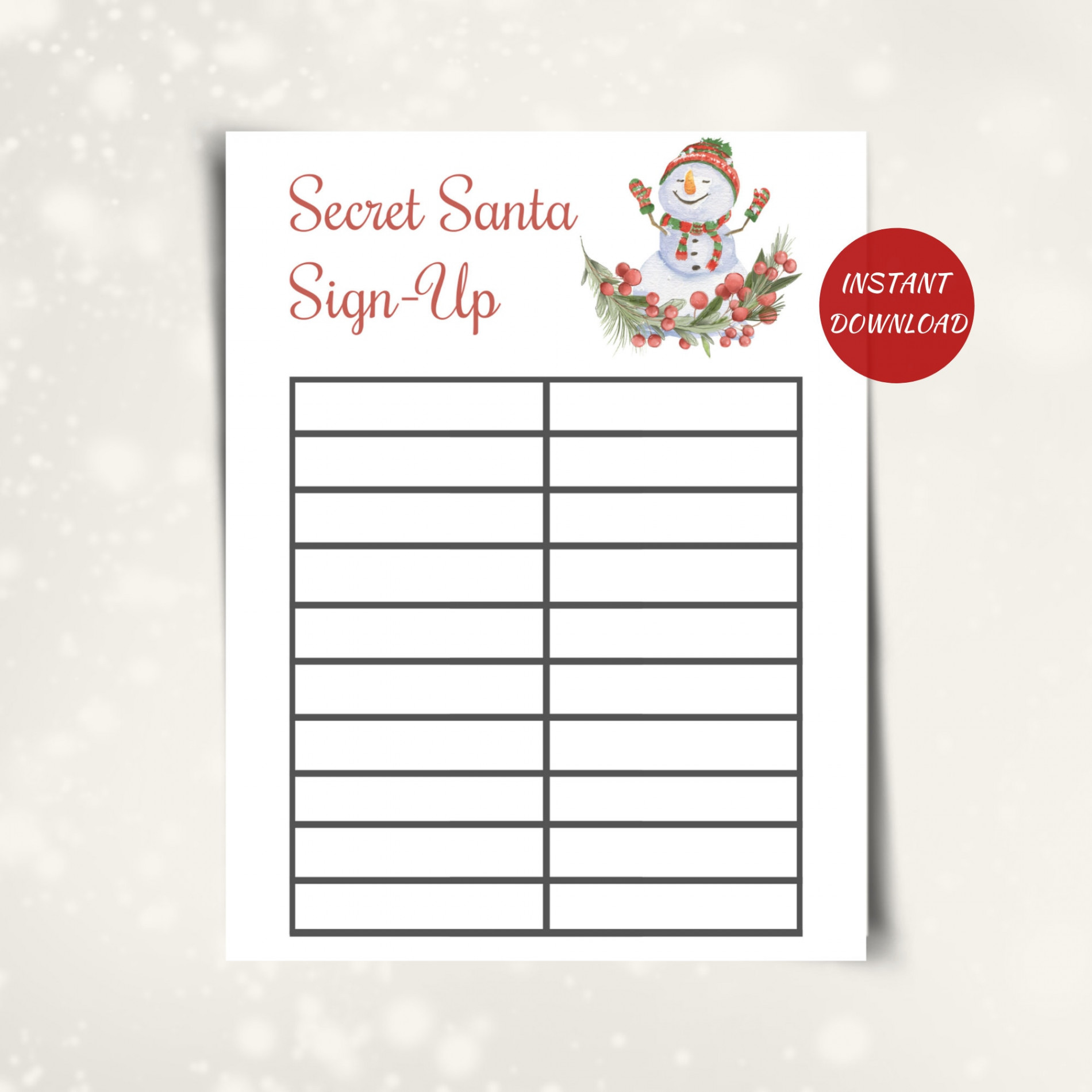 Printable Secret Santa Sign up Sheet Christmas Gift Exchange - Etsy