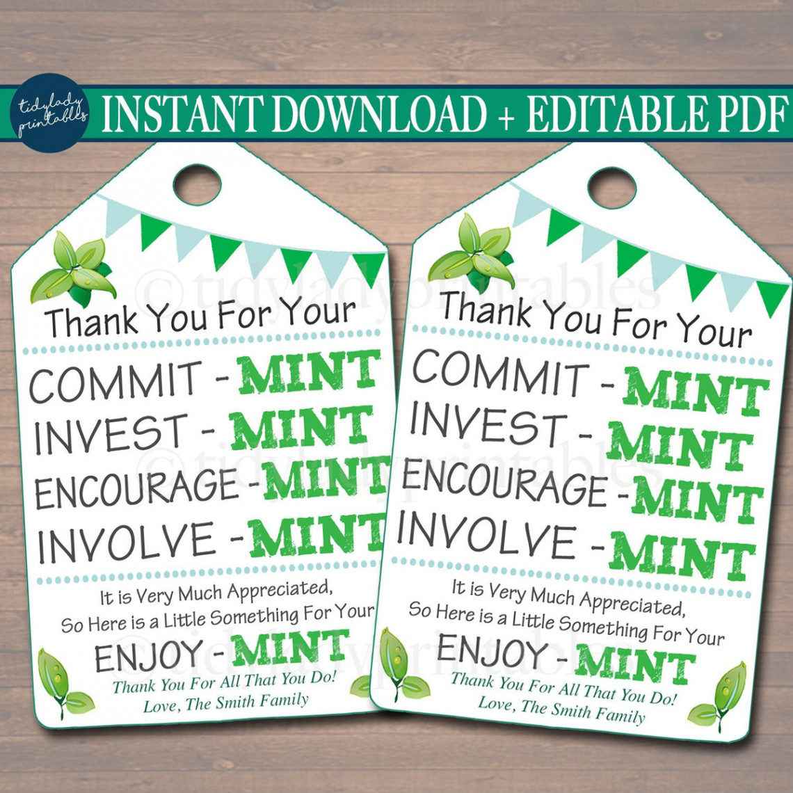 Printable Thank You "Mint" Appreciation Gift Tags — TidyLady