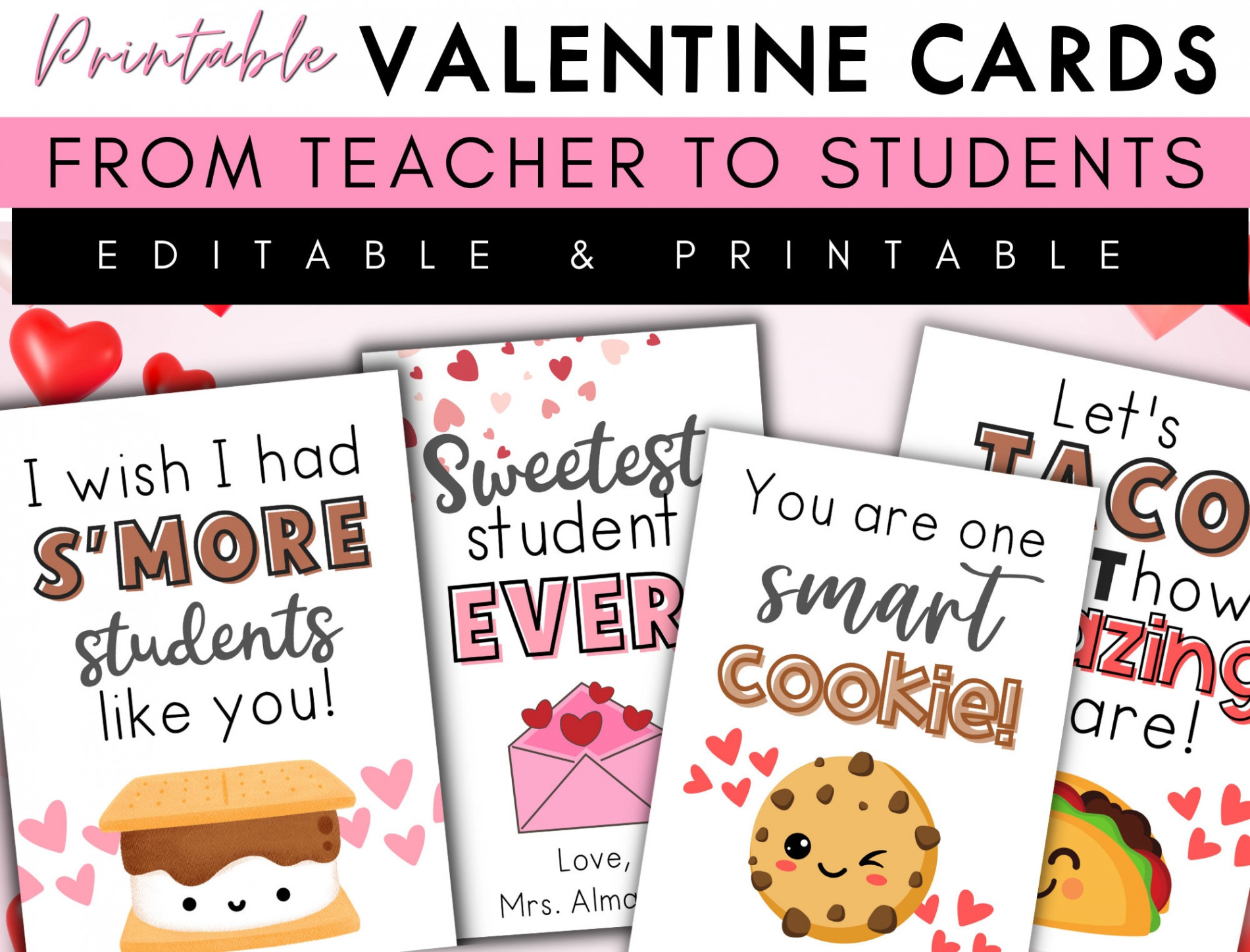 Printable Valentine Cards for Students From Teacher Teacher - Etsy