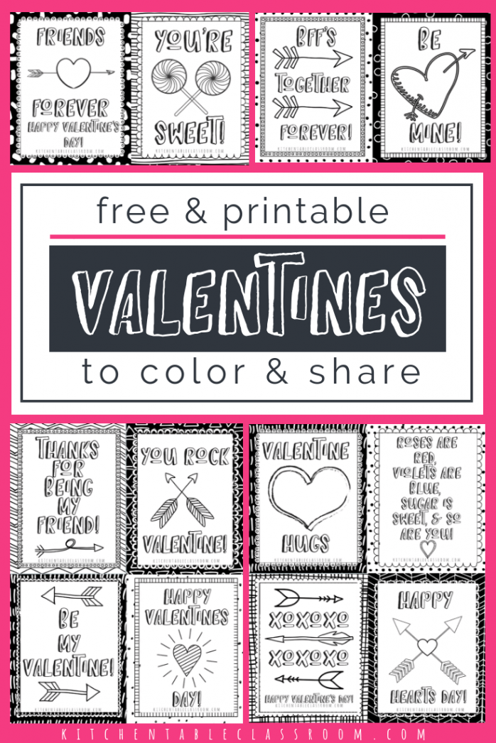 Printable Valentine Cards to Color - The Kitchen Table Classroom