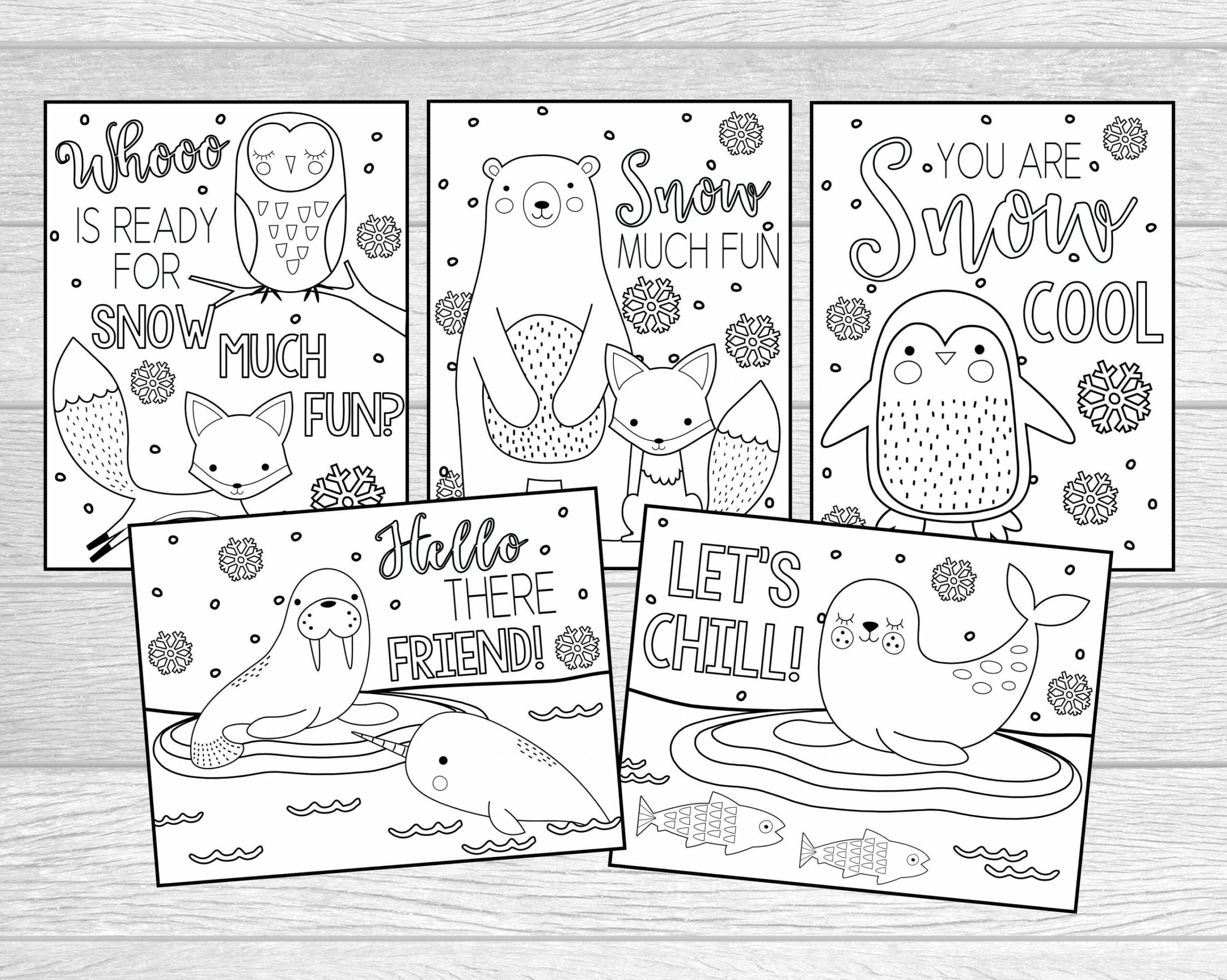 Printable Winter Animal Coloring Pages for Kids or Adults - Etsy