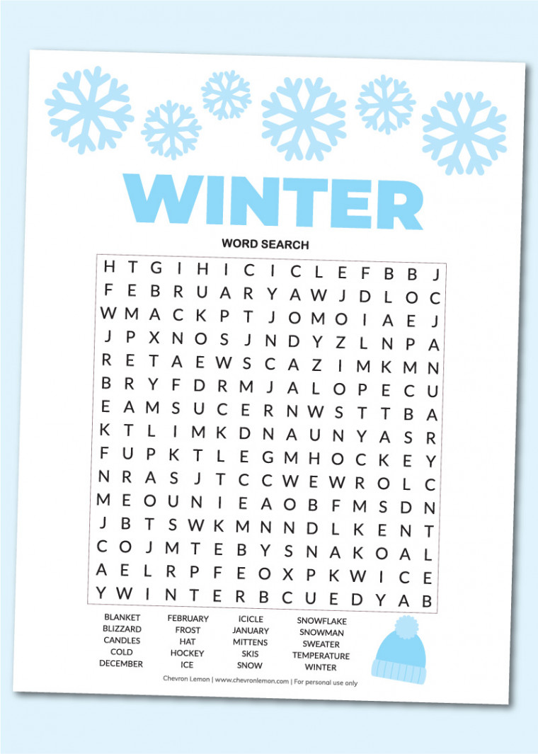 Printable winter word search - Chevron Lemon