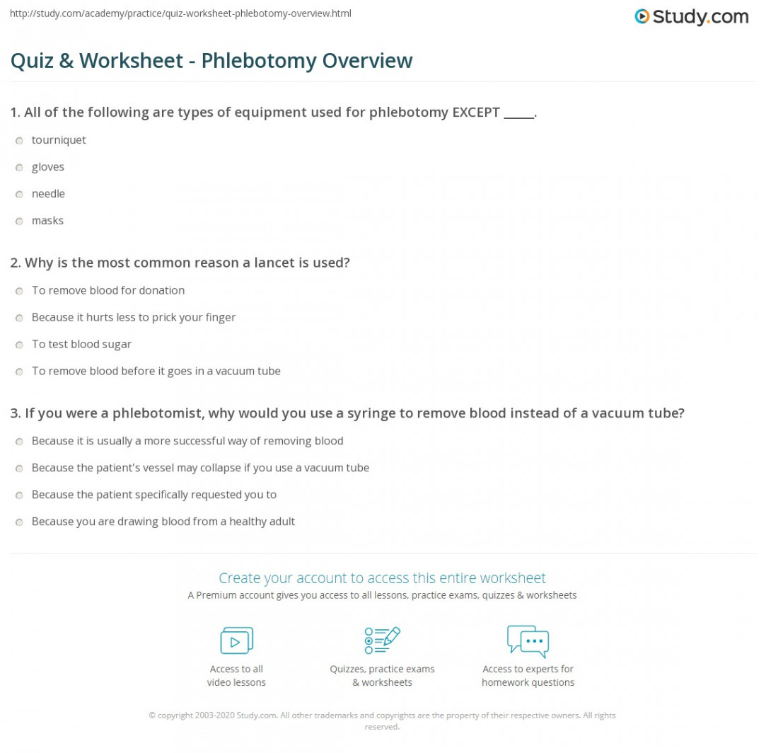 Quiz & Worksheet - Phlebotomy Overview  Study