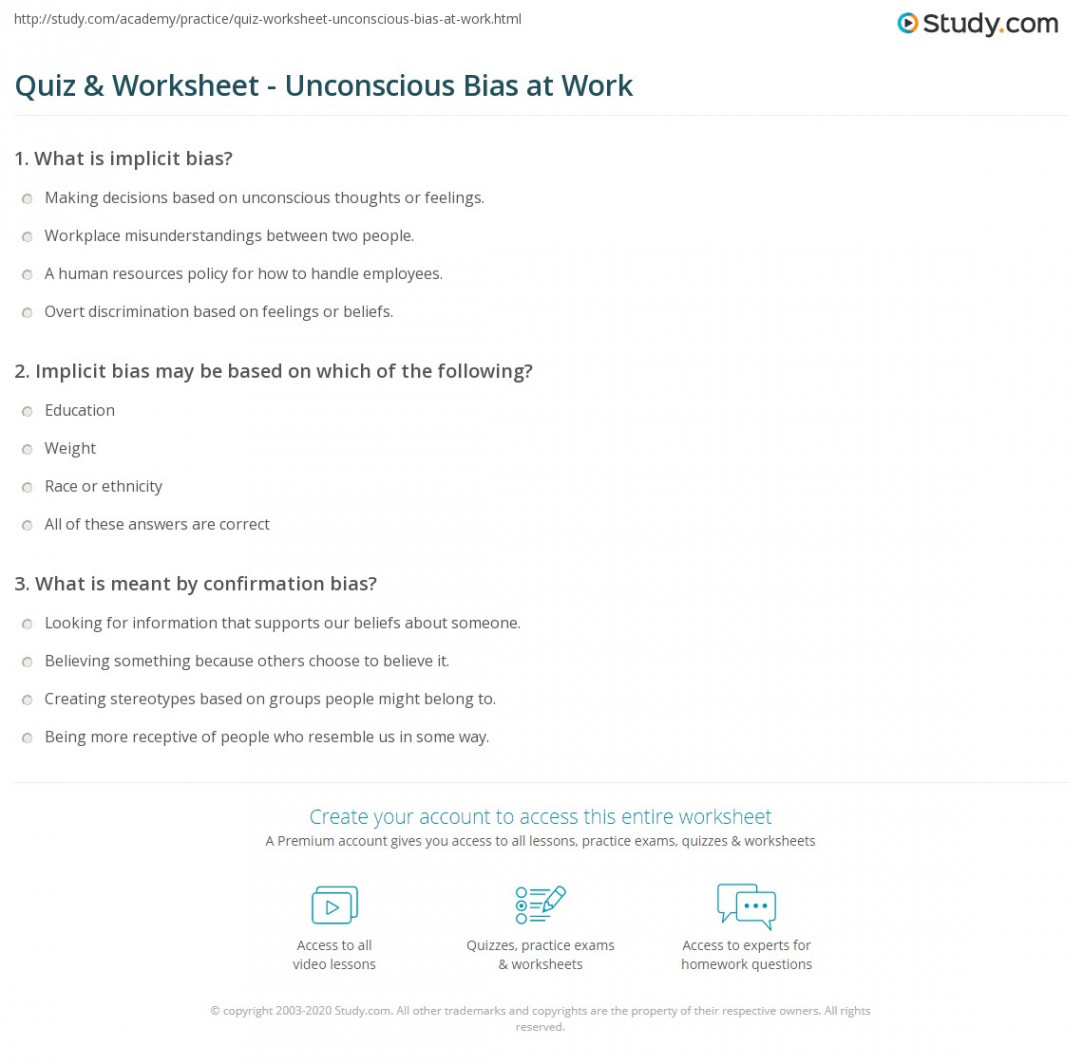 Quiz & Worksheet - Unconscious Bias at Work  Study