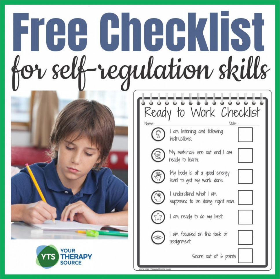 Self Regulation Checklist for Self Monitoring - Your Therapy Source