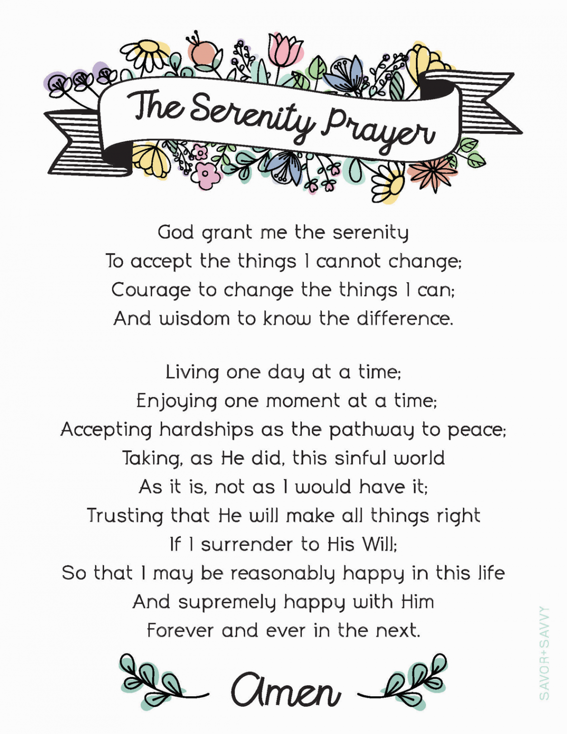 Serenity Prayer Printable - Free Wall Art - Savor + Savvy