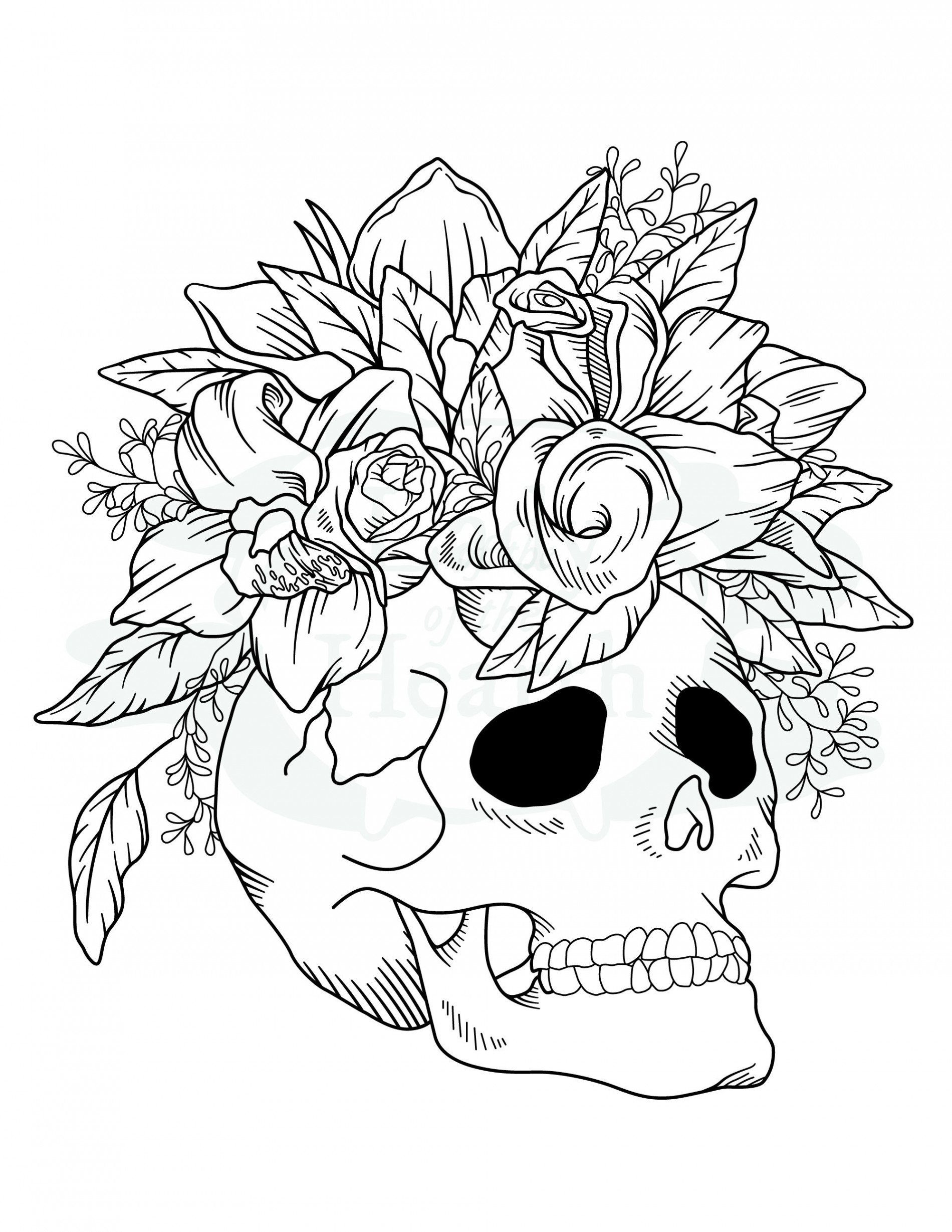 Skull With Flowers Printable Coloring Page - Etsy Canada