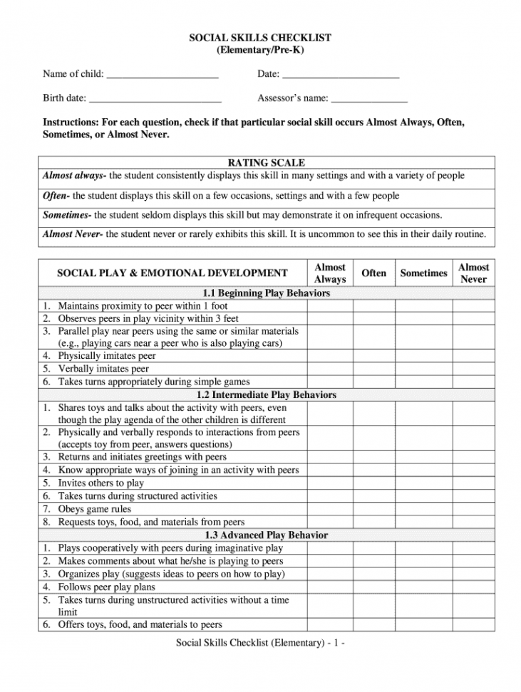 Social Skills Checklist - Fill Online, Printable, Fillable, Blank