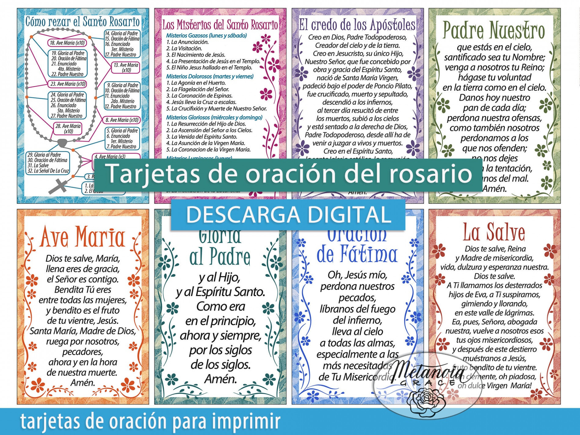 Spanish Rosary Printable Prayer Cards How to Pray the Rosary - Etsy