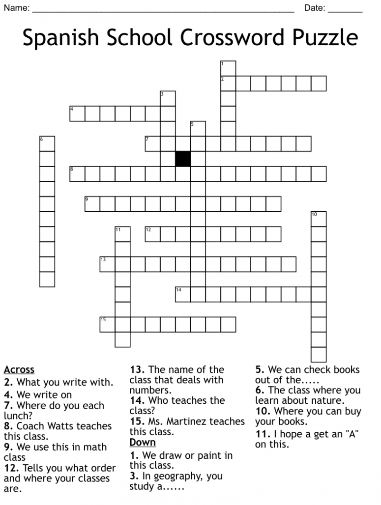 Spanish School Crossword Puzzle - WordMint