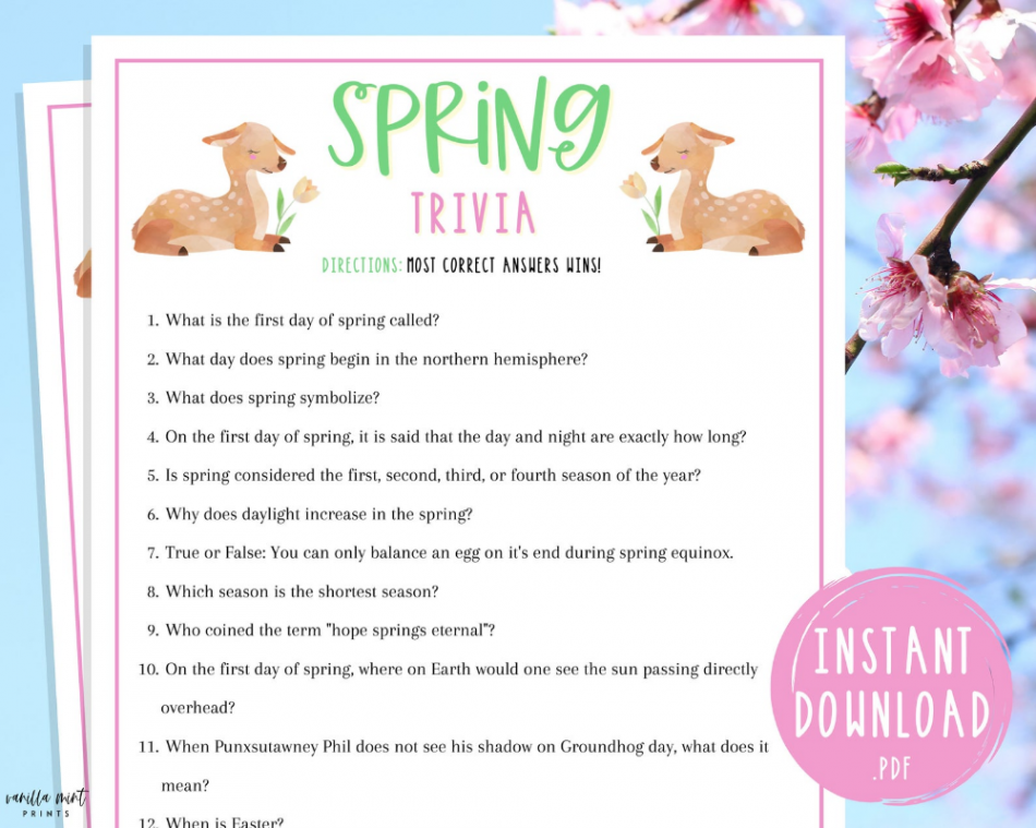 Spring Trivia Game Printable Springtime Games Party Games - Etsy