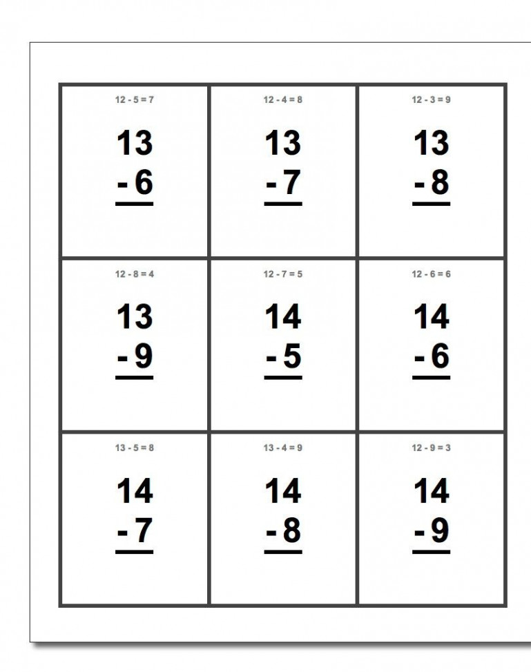 Subtraction Flash Cards  Subtraction flash cards, Printable flash