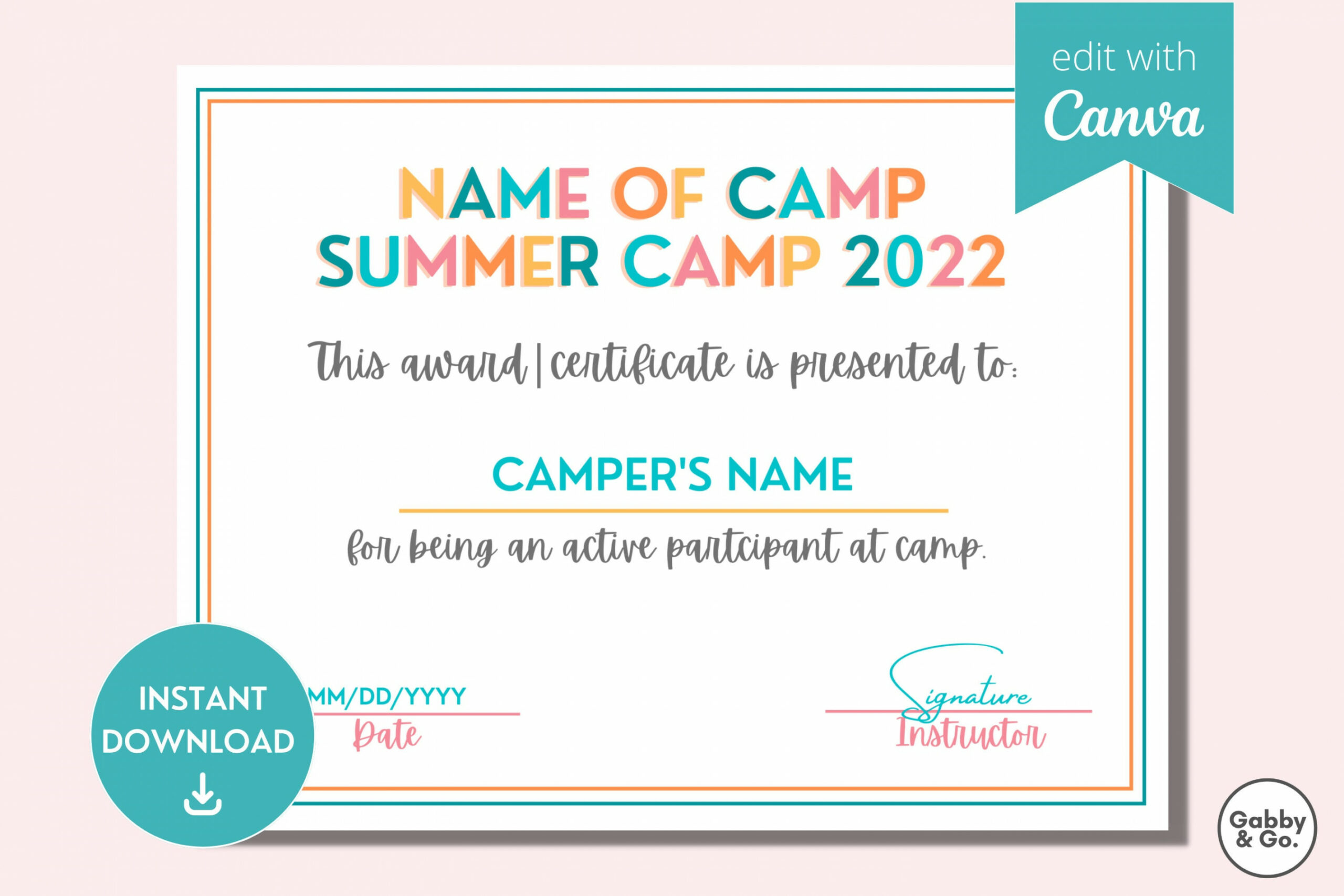 Summer Camp Certificate Printable Summer Printable Template - Etsy