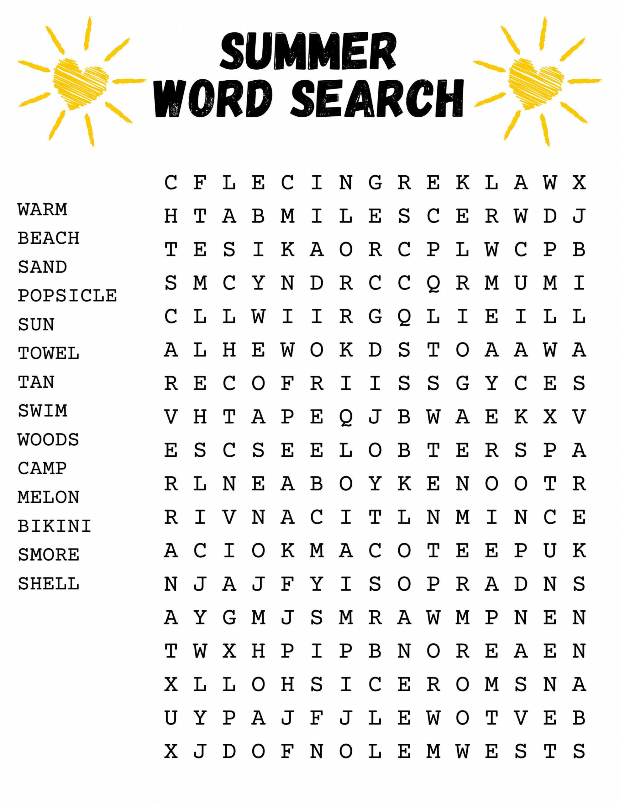 Summer Wordsearch Printable PDF Summertime Word Search - Etsy