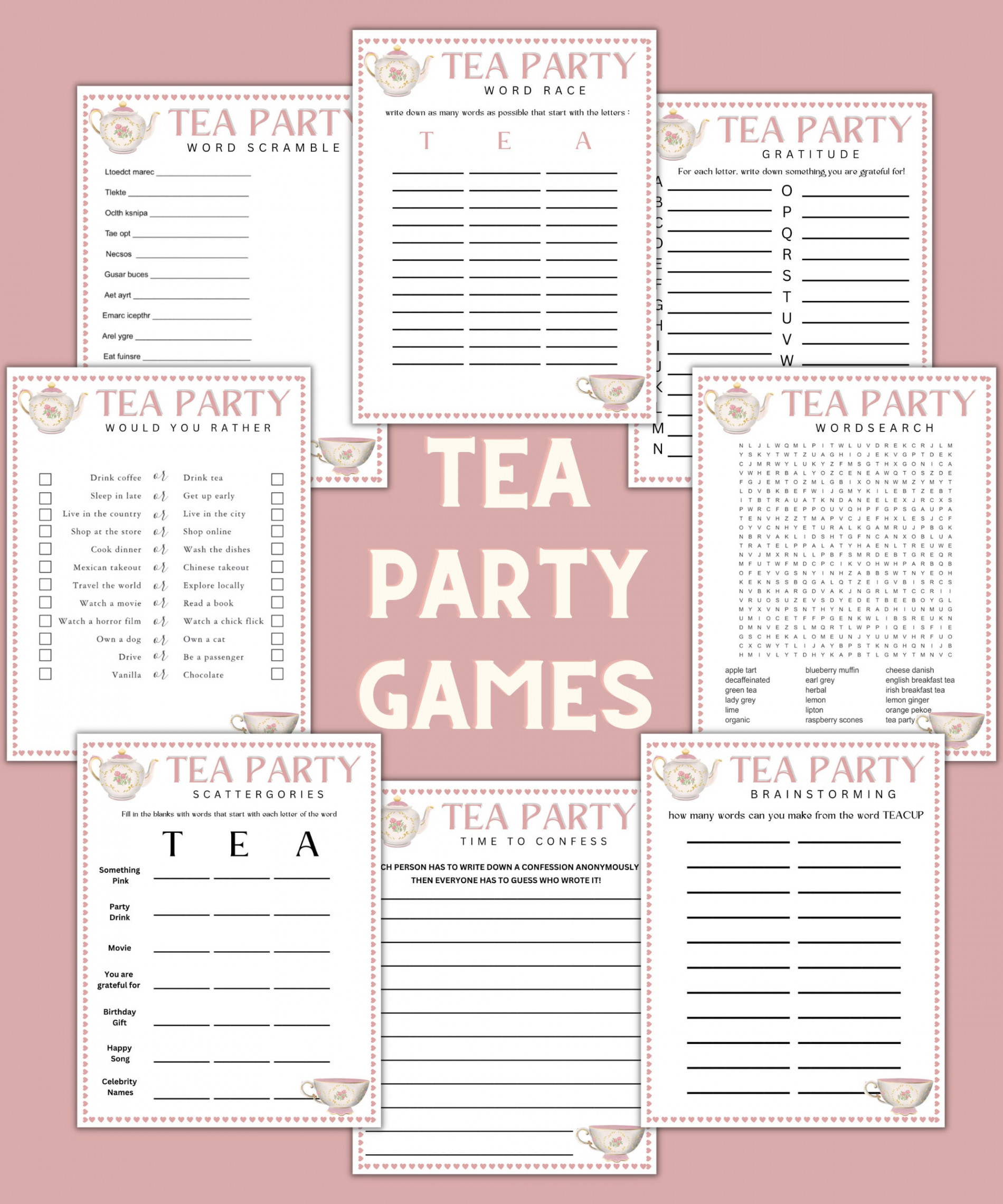 Tea Party Games Bundle Printable Tea Party Games Tea Party - Etsy