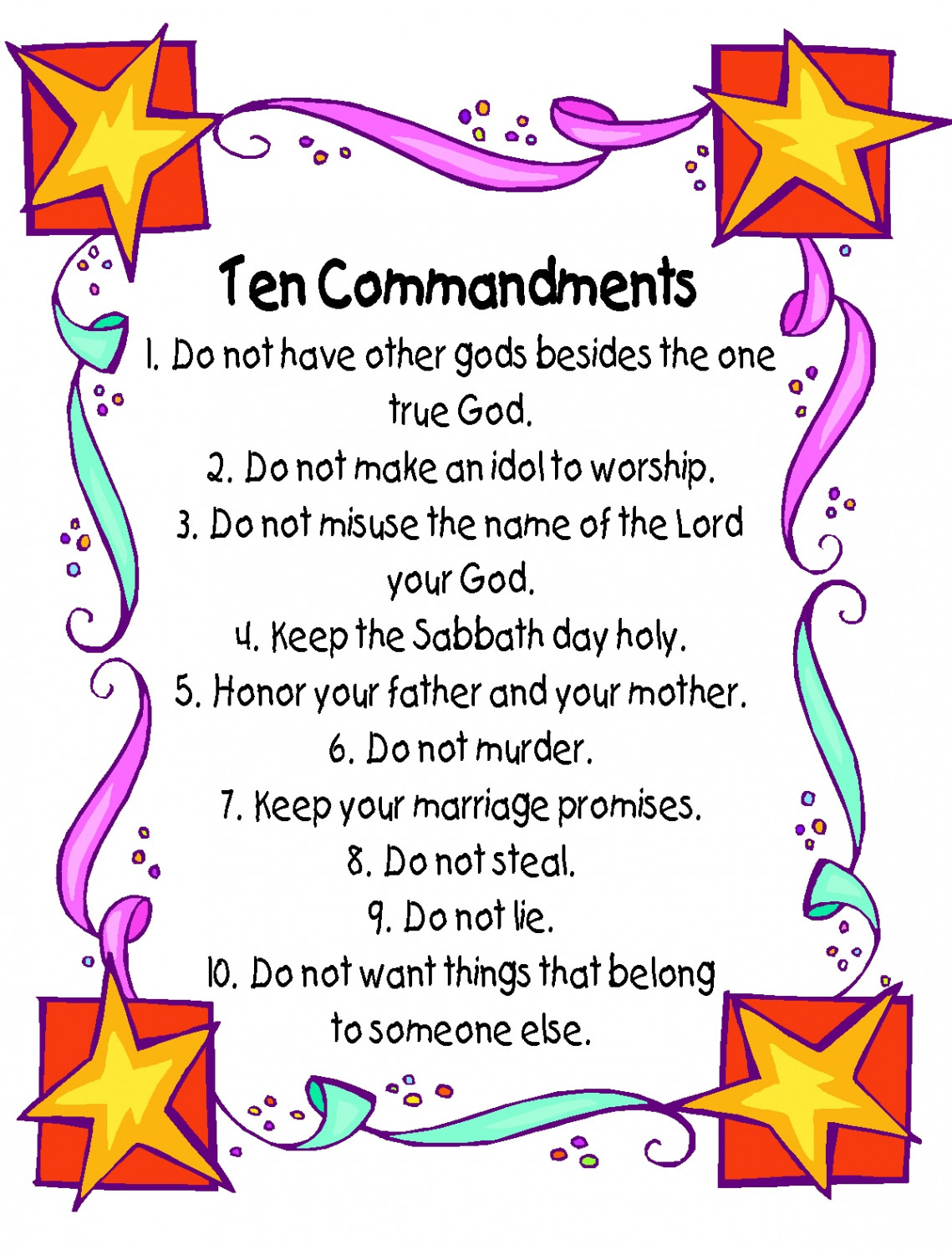 Ten Commandments Poster free printable – kid friendly language