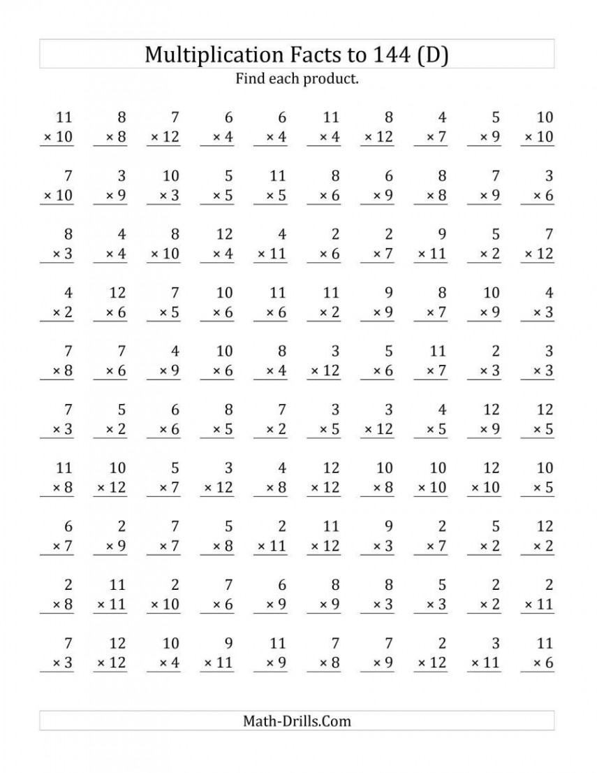 The Multiplication Facts to  No Zeros No Ones (D) Math