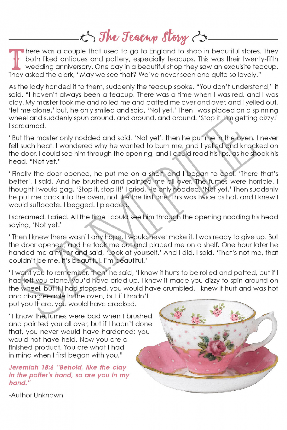 The Teacup Story Printable  Tea cups, The potter