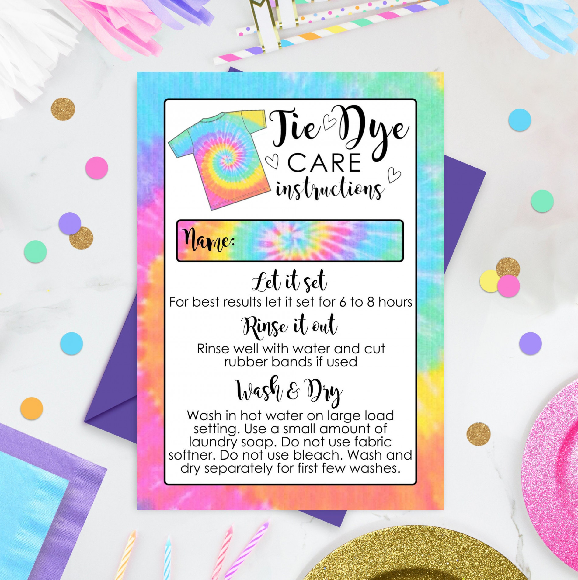 Tie Dye Care Instructions Instant Download Tie Dye - Etsy