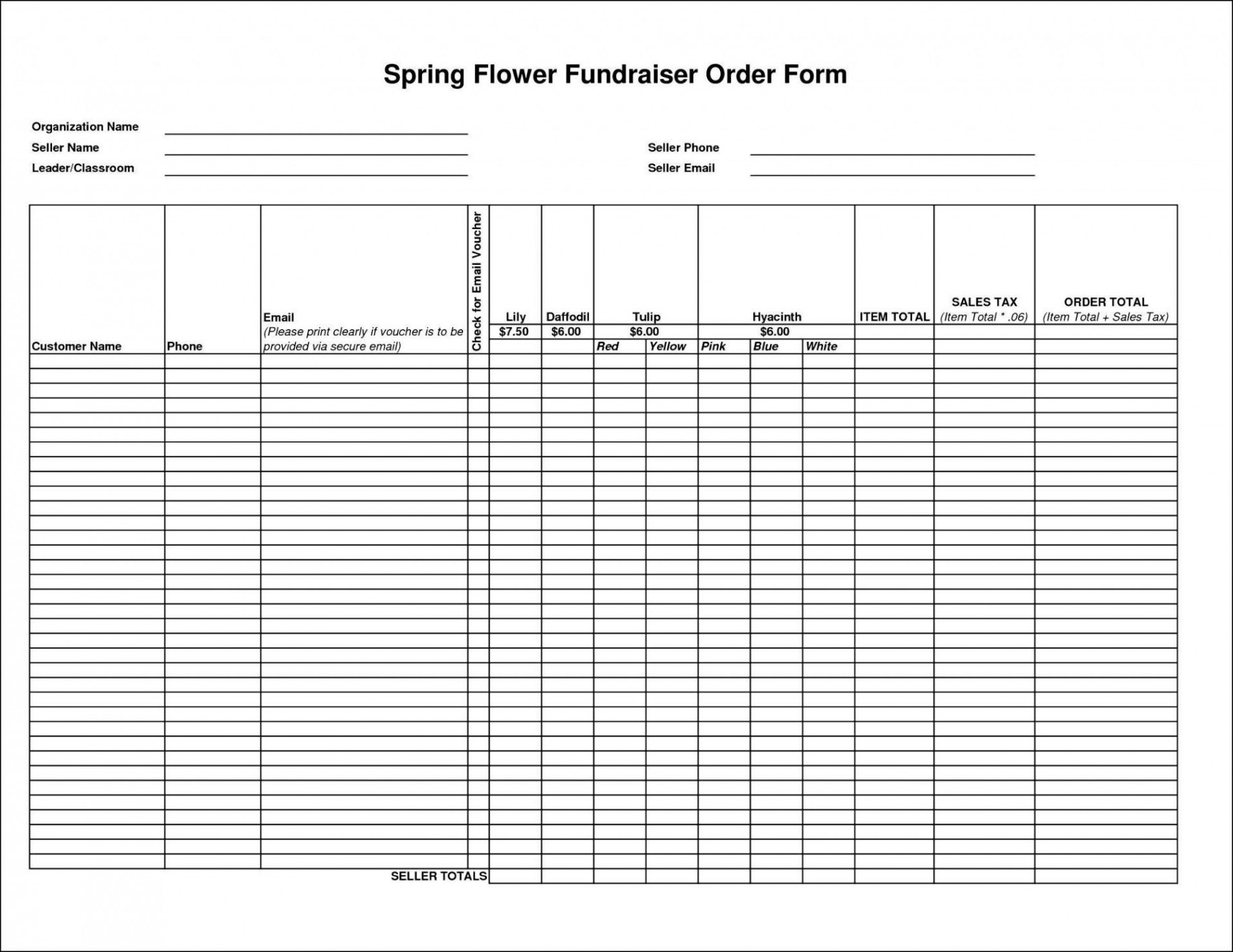 Top Blank Fundraiser Order Form Template  Order form template