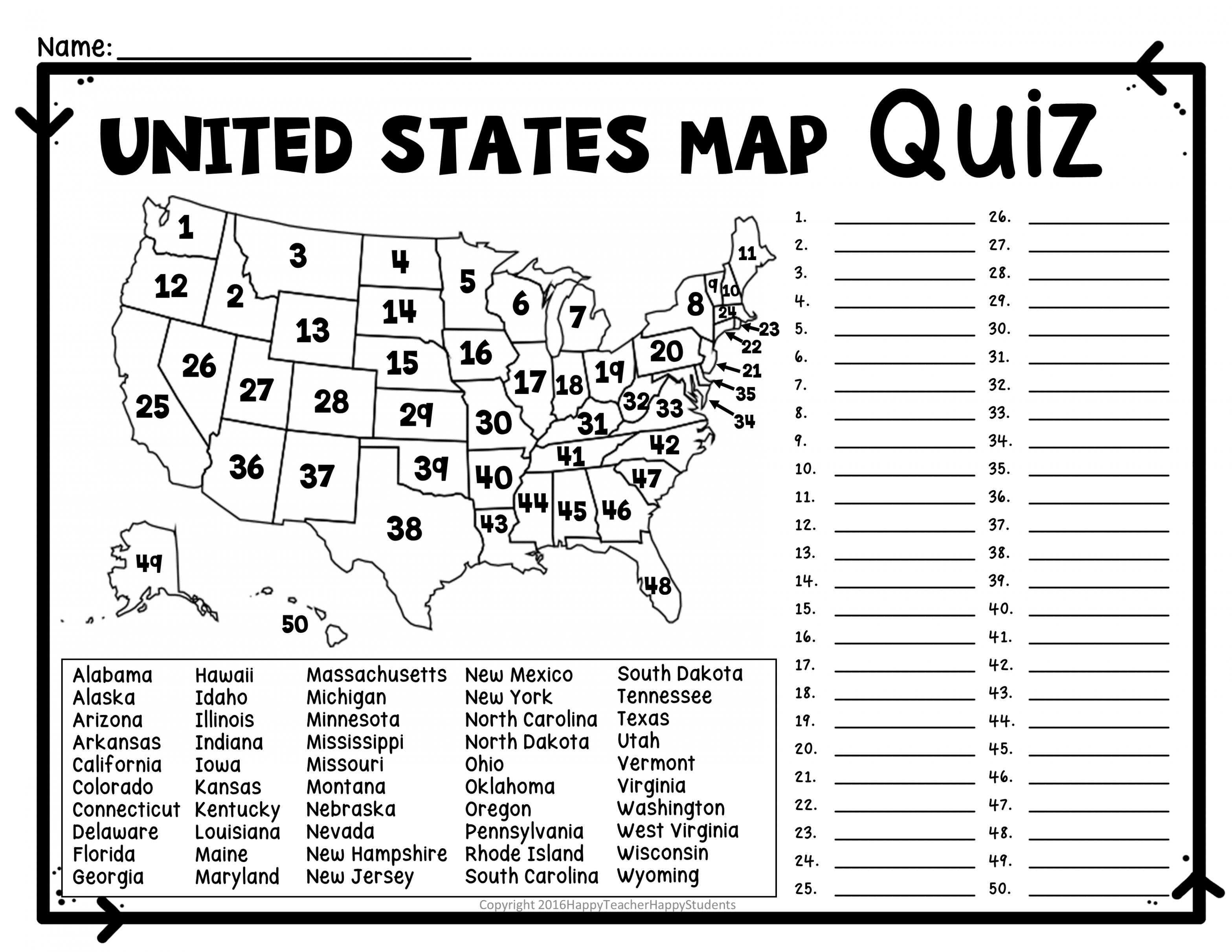 United States Map Quiz & Worksheet: USA Map Test w/ Practice Sheet