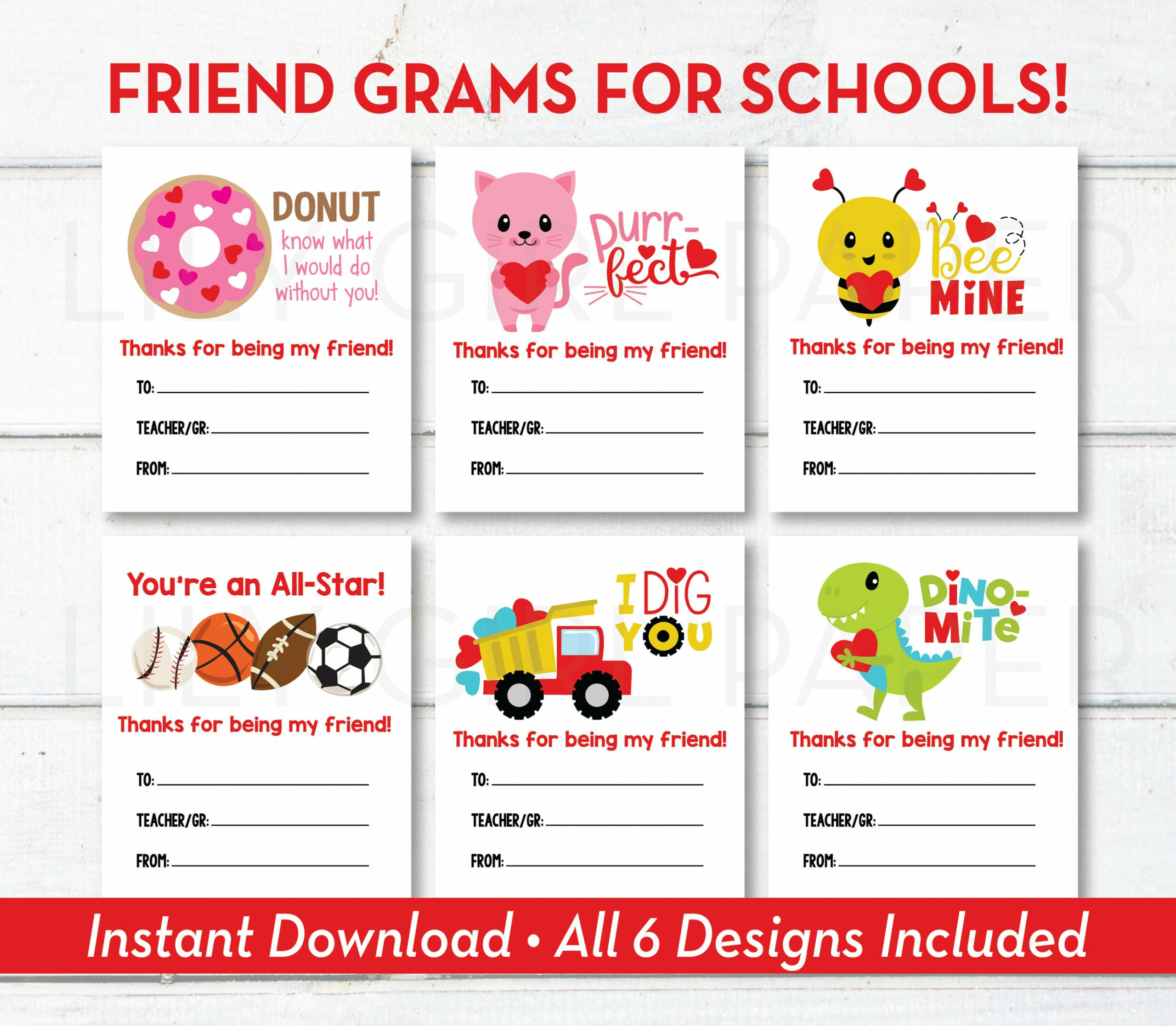 Valentine Friend Grams Candy Grams INSTANT Download PTA - Etsy