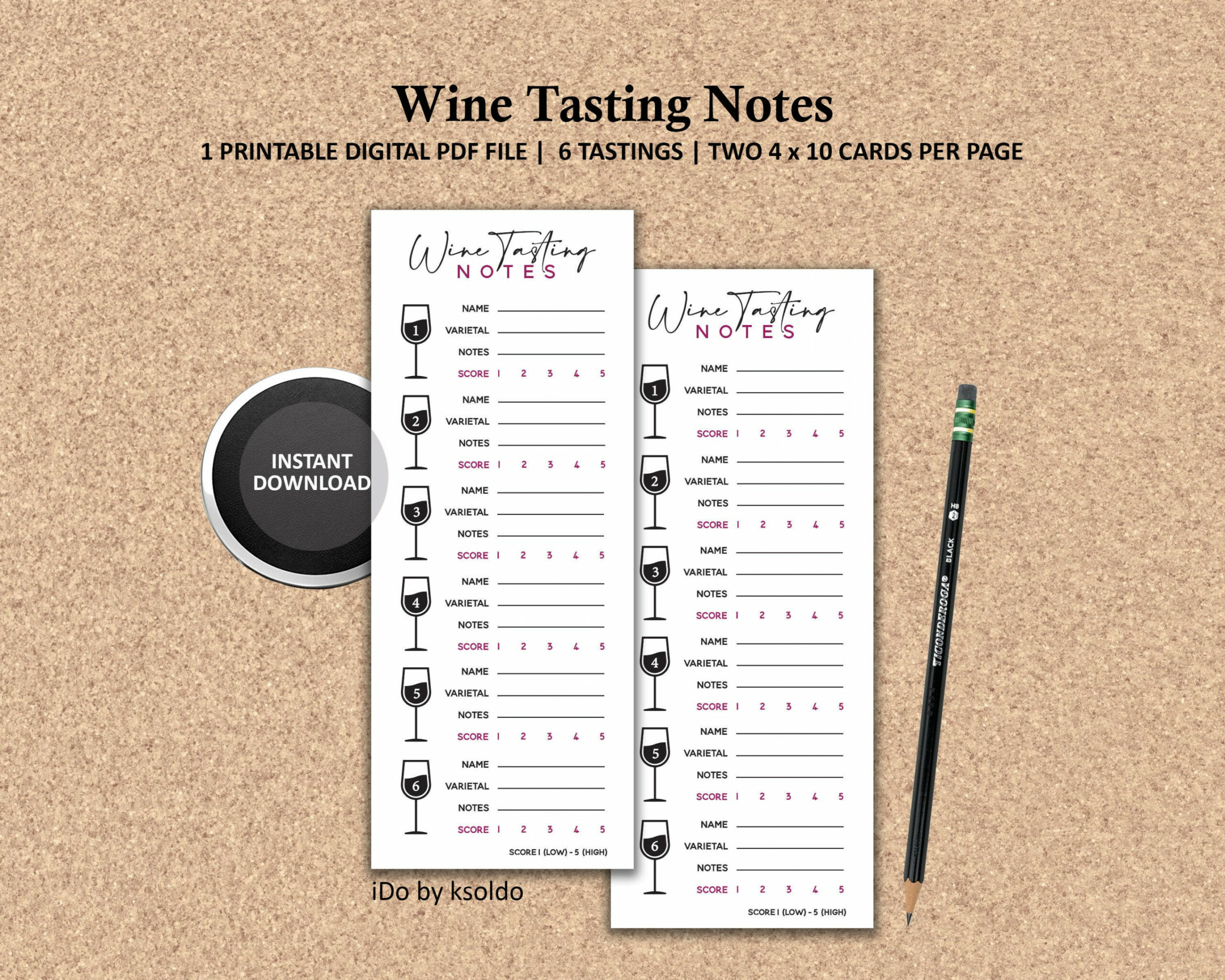 Wine Tasting Card Printable Wine Tasting Notes for  Tastings Wine