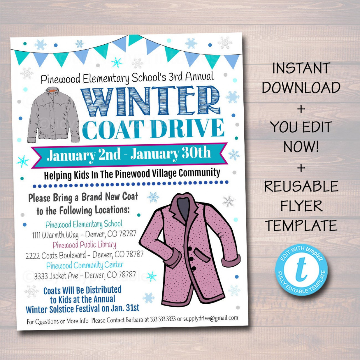 Winter Coat Drive Fundraiser Invite  TidyLady Printables