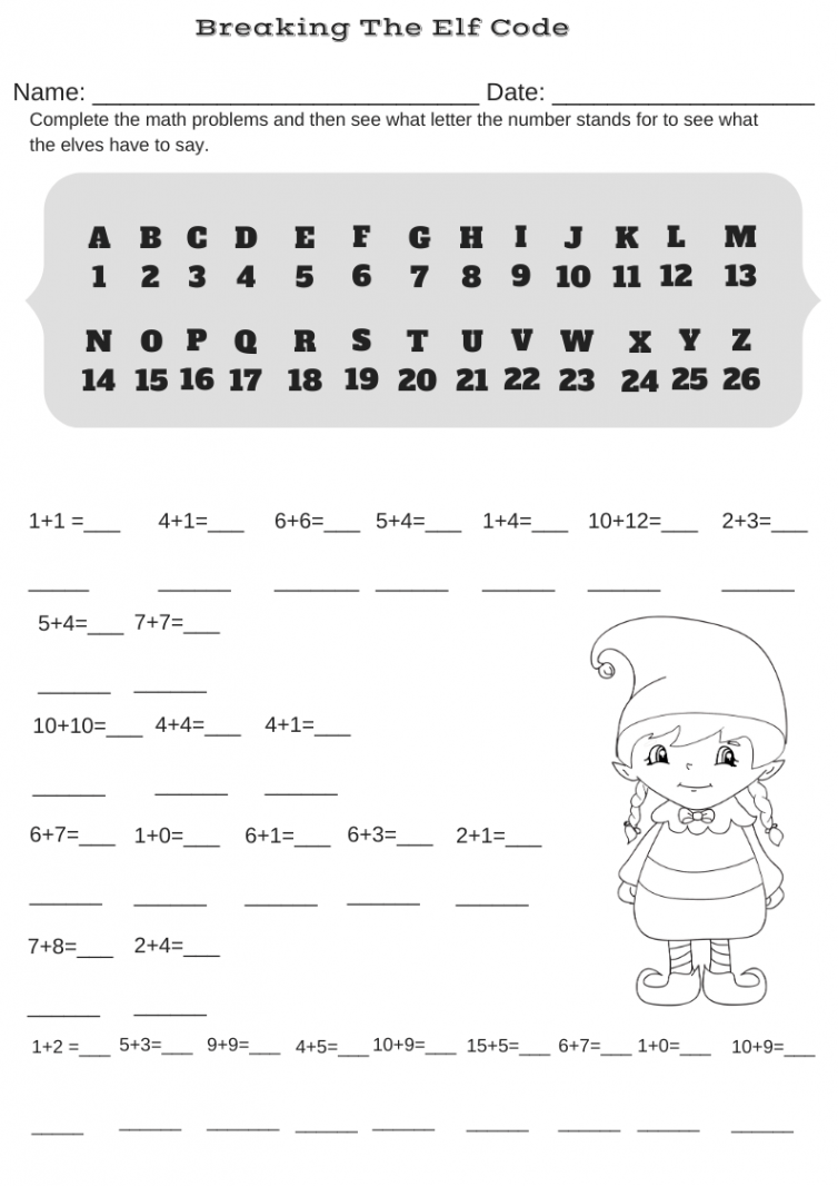 Addition Christmas Code Breaker Worksheet