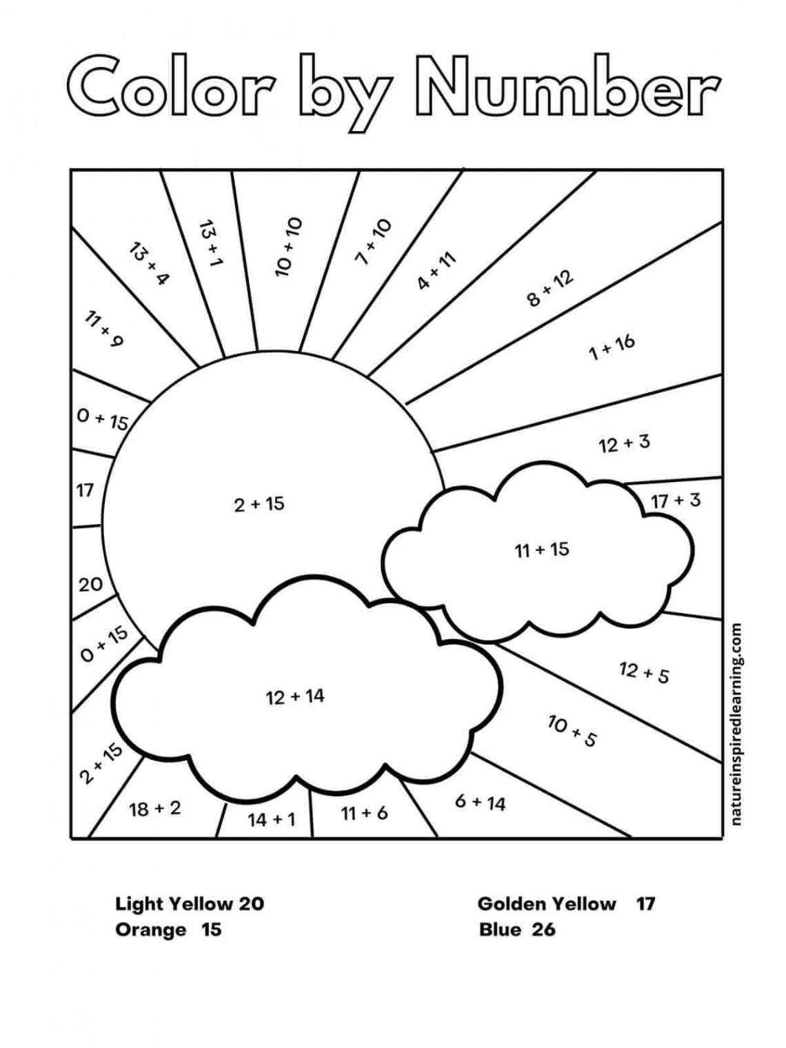 Addition Color by Number Worksheets - Nature Inspired Learning